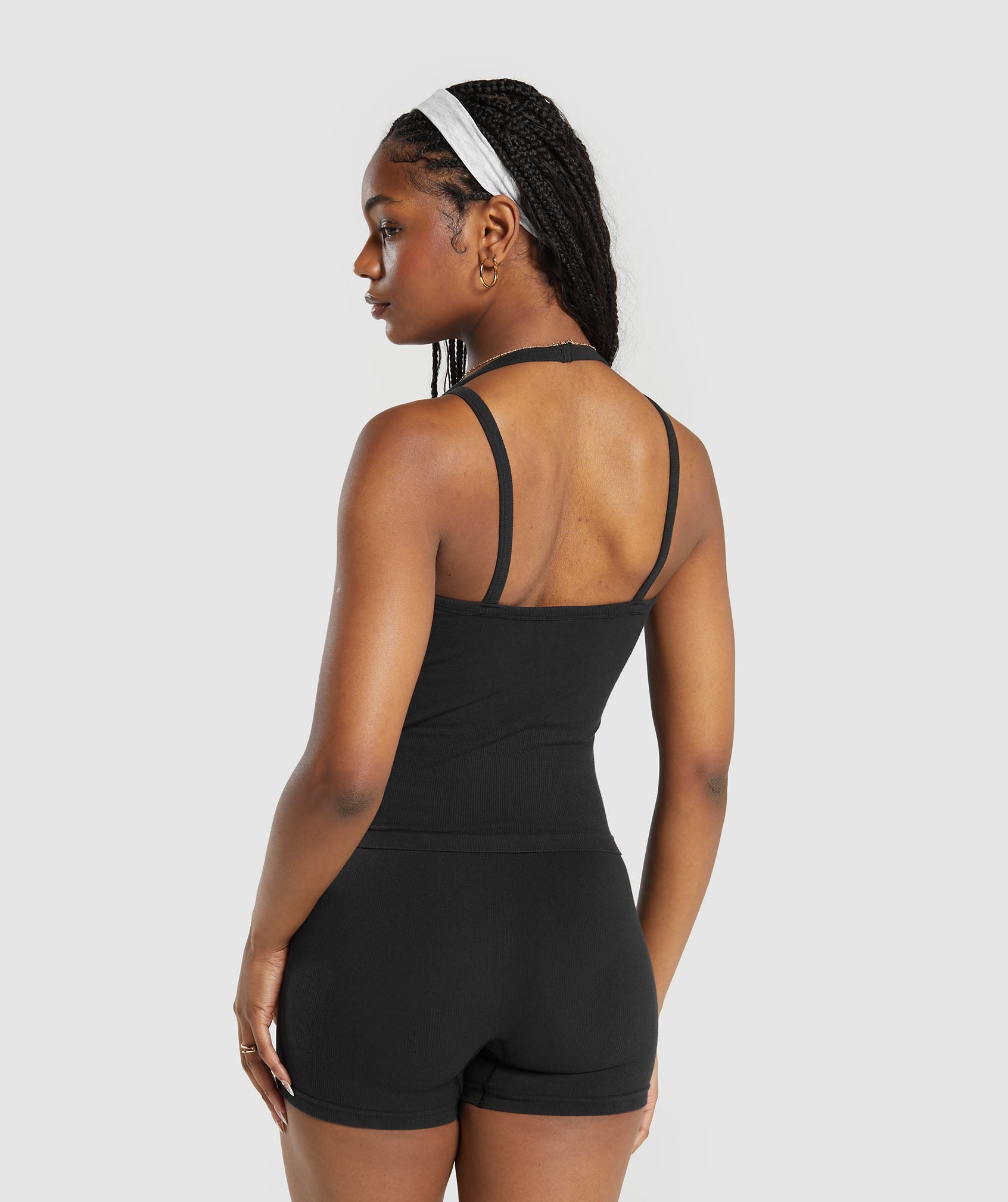 Ribbed Cotton Seamless Tank in Black - view 2
