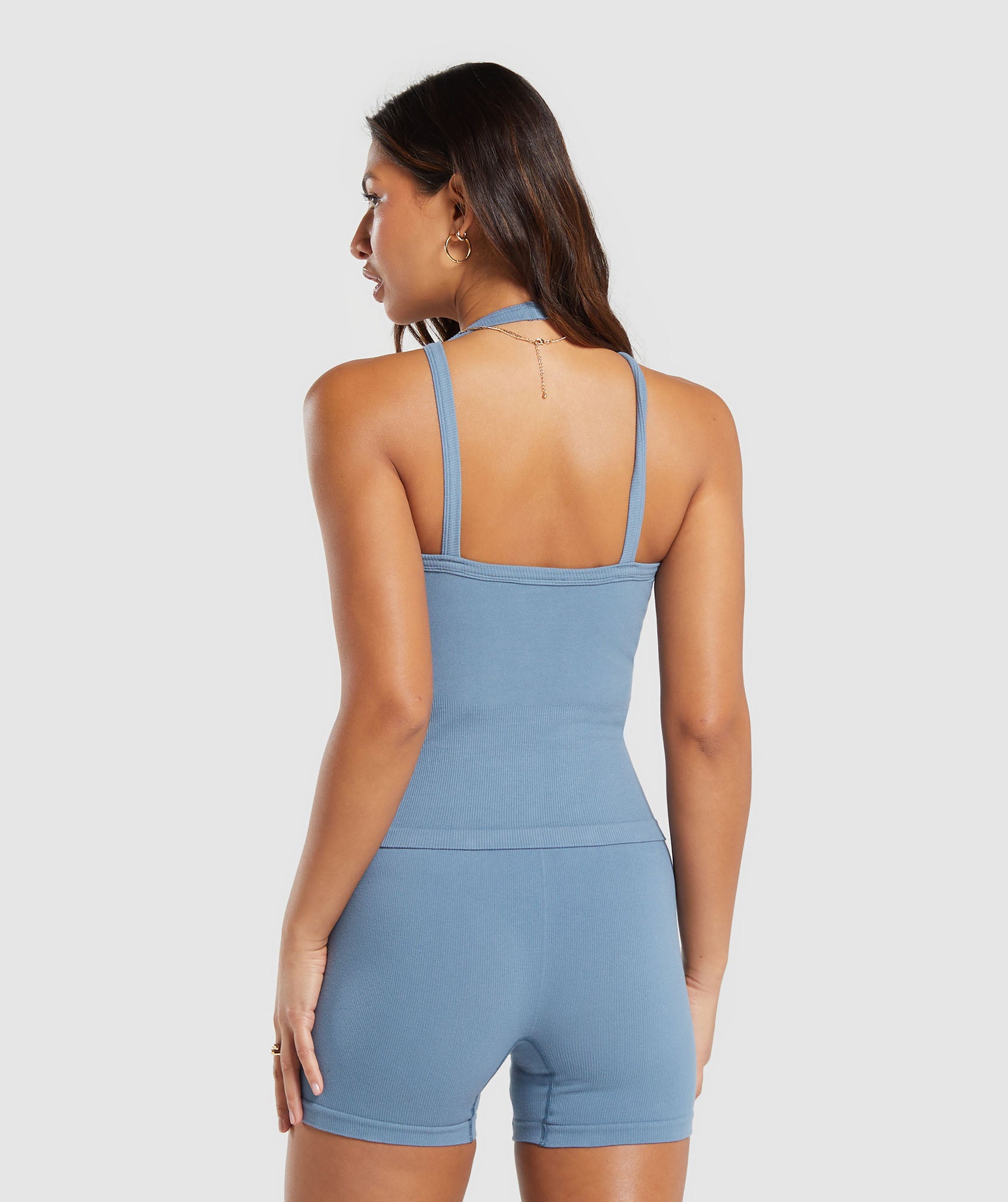 Ribbed Cotton Seamless Tank in Faded Blue - view 2