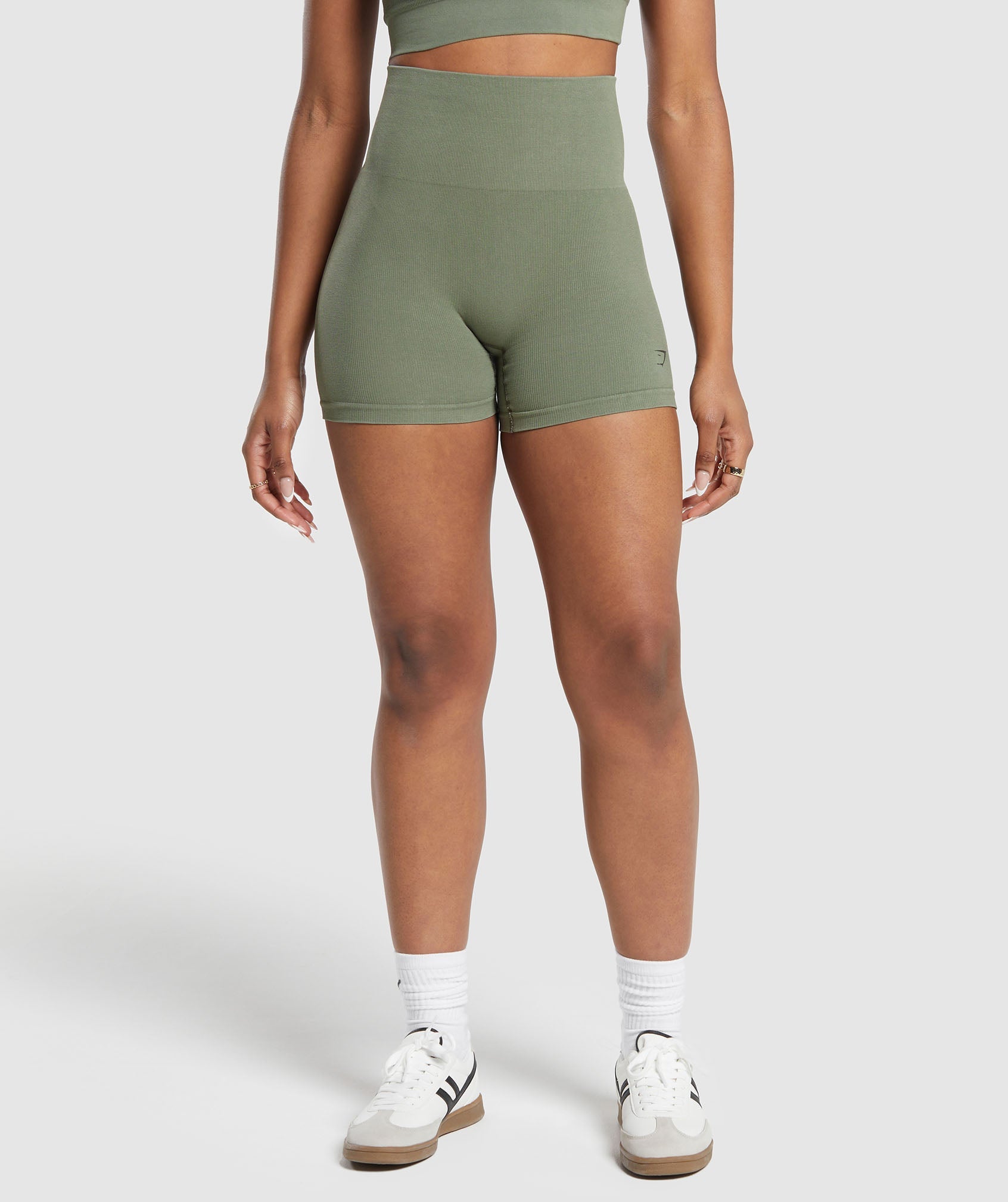 Ribbed Cotton Seamless Shorts in Base Green