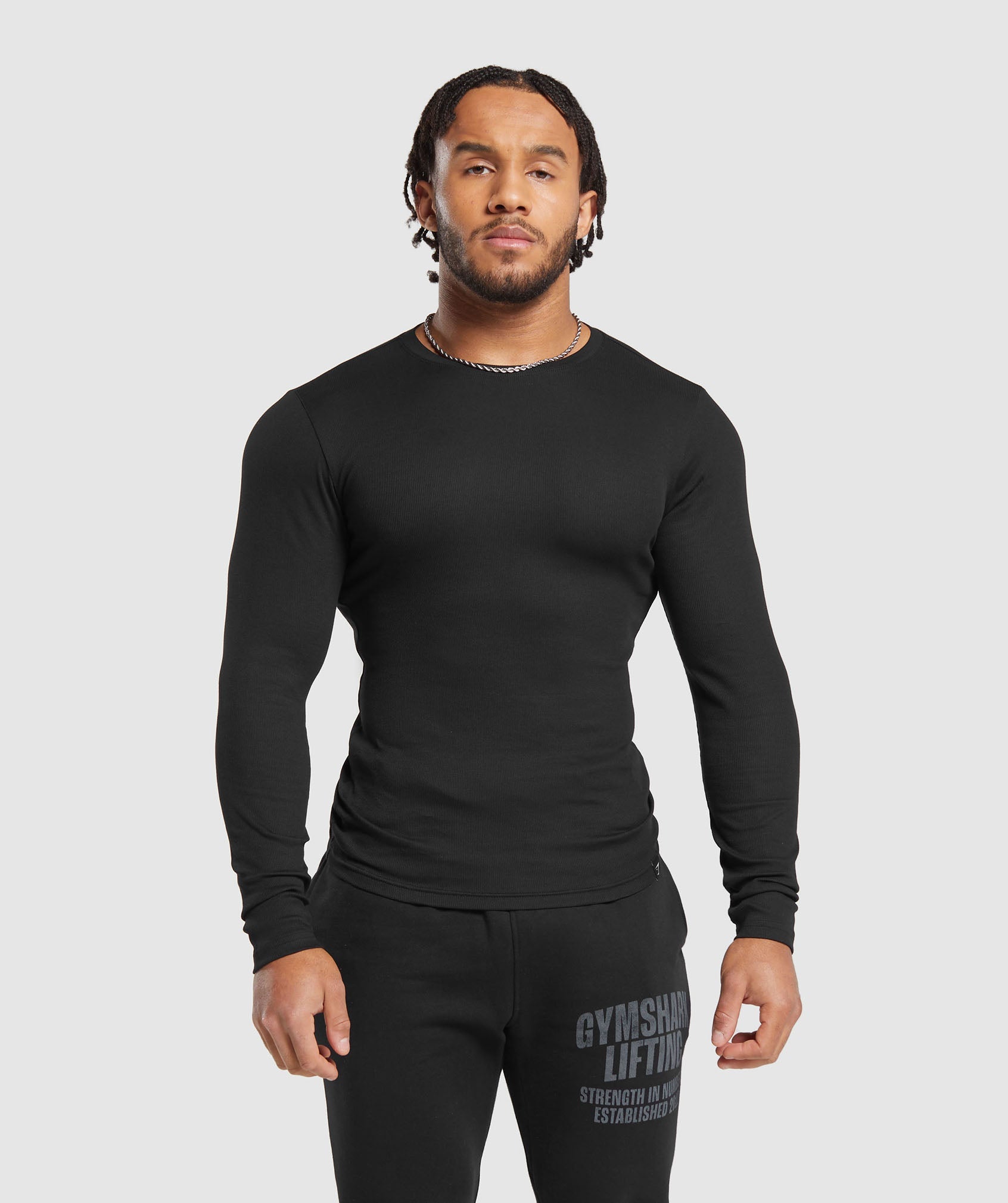 Ribbed Long Sleeve T-Shirt in Black