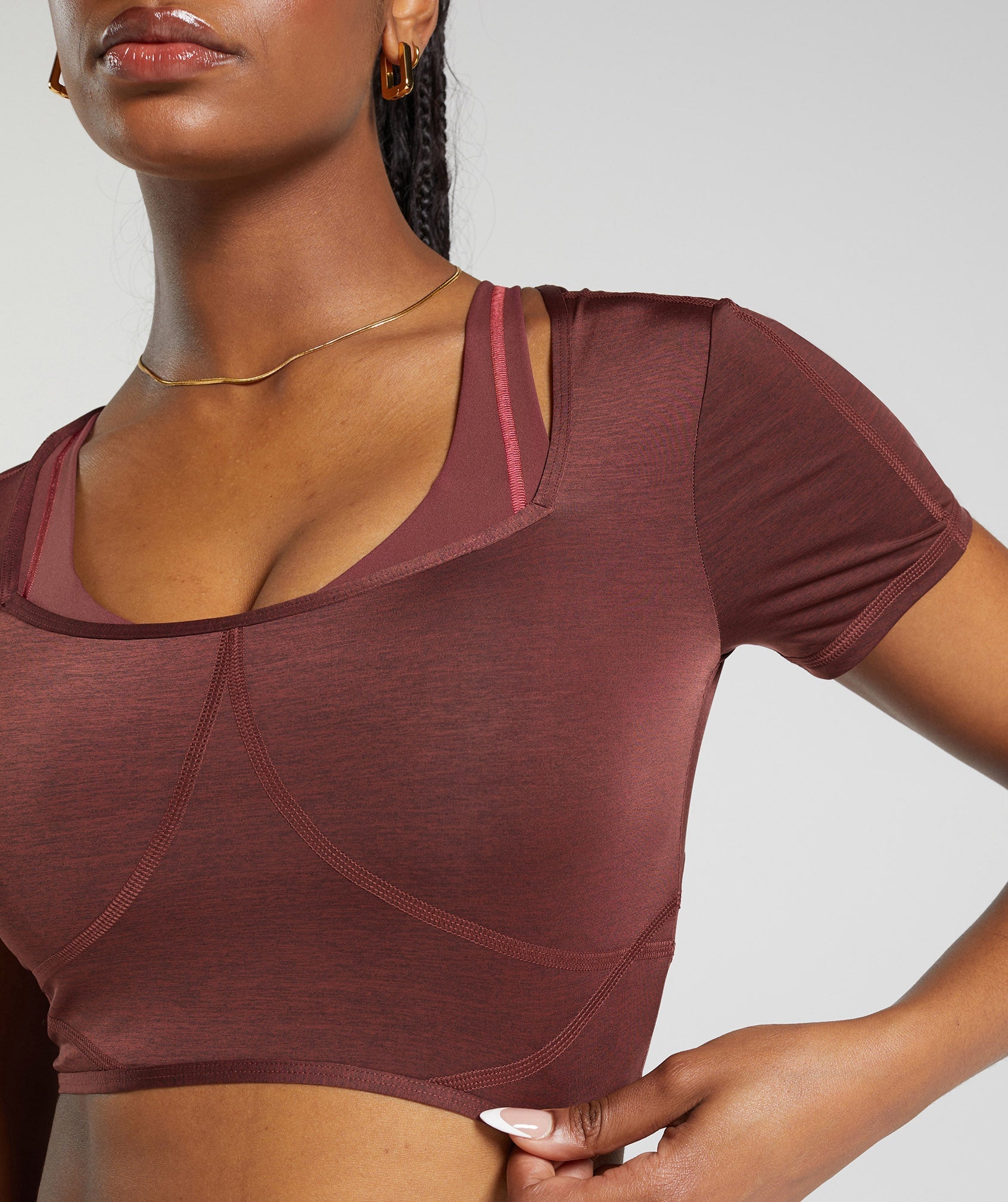 Stitch Feature Crop Top in Burgundy Brown - view 6