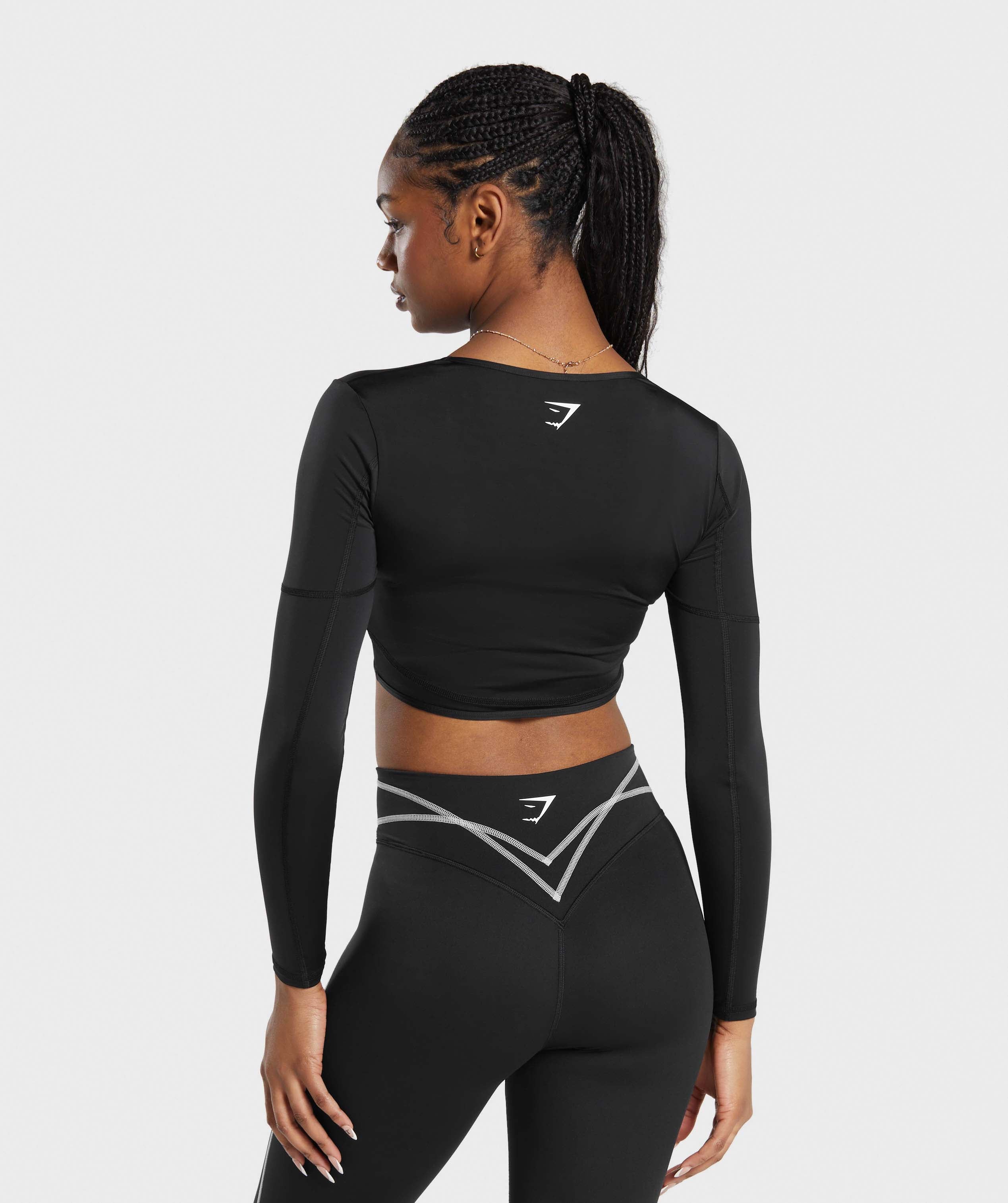Stitch Feature Long Sleeve Crop Top in Black/Stock Black Marl - view 2