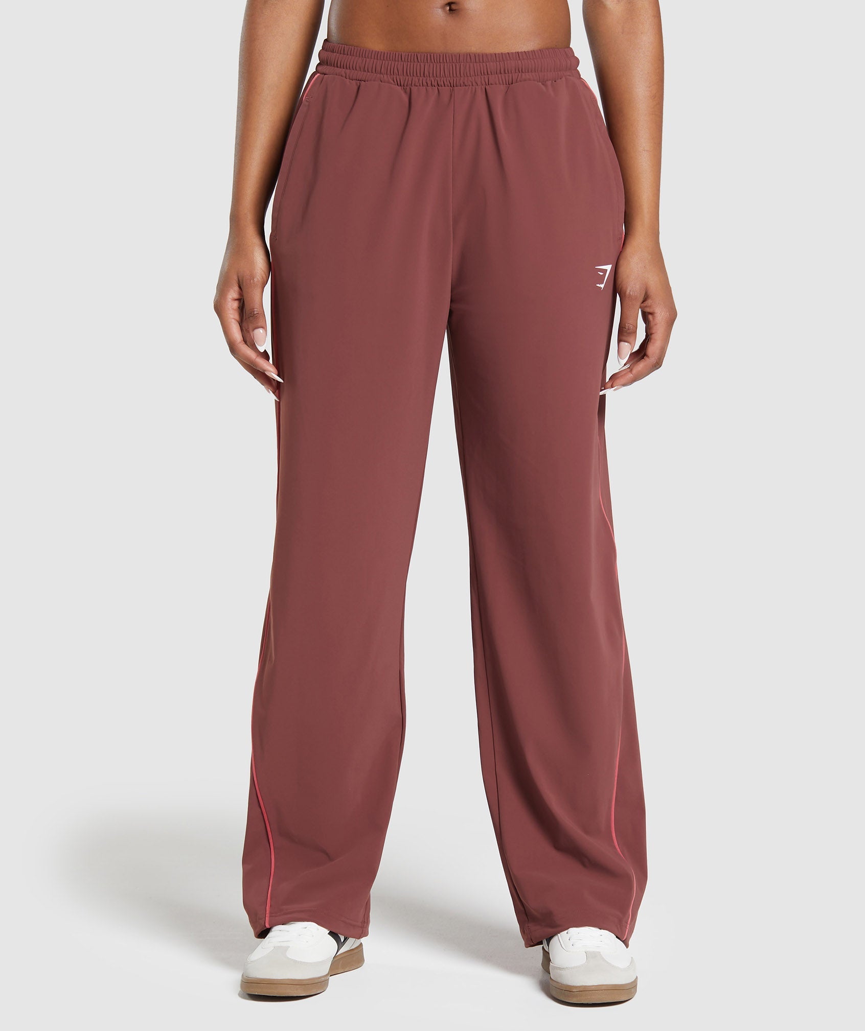Stitch Feature Woven Pants in Burgundy Brown - view 1
