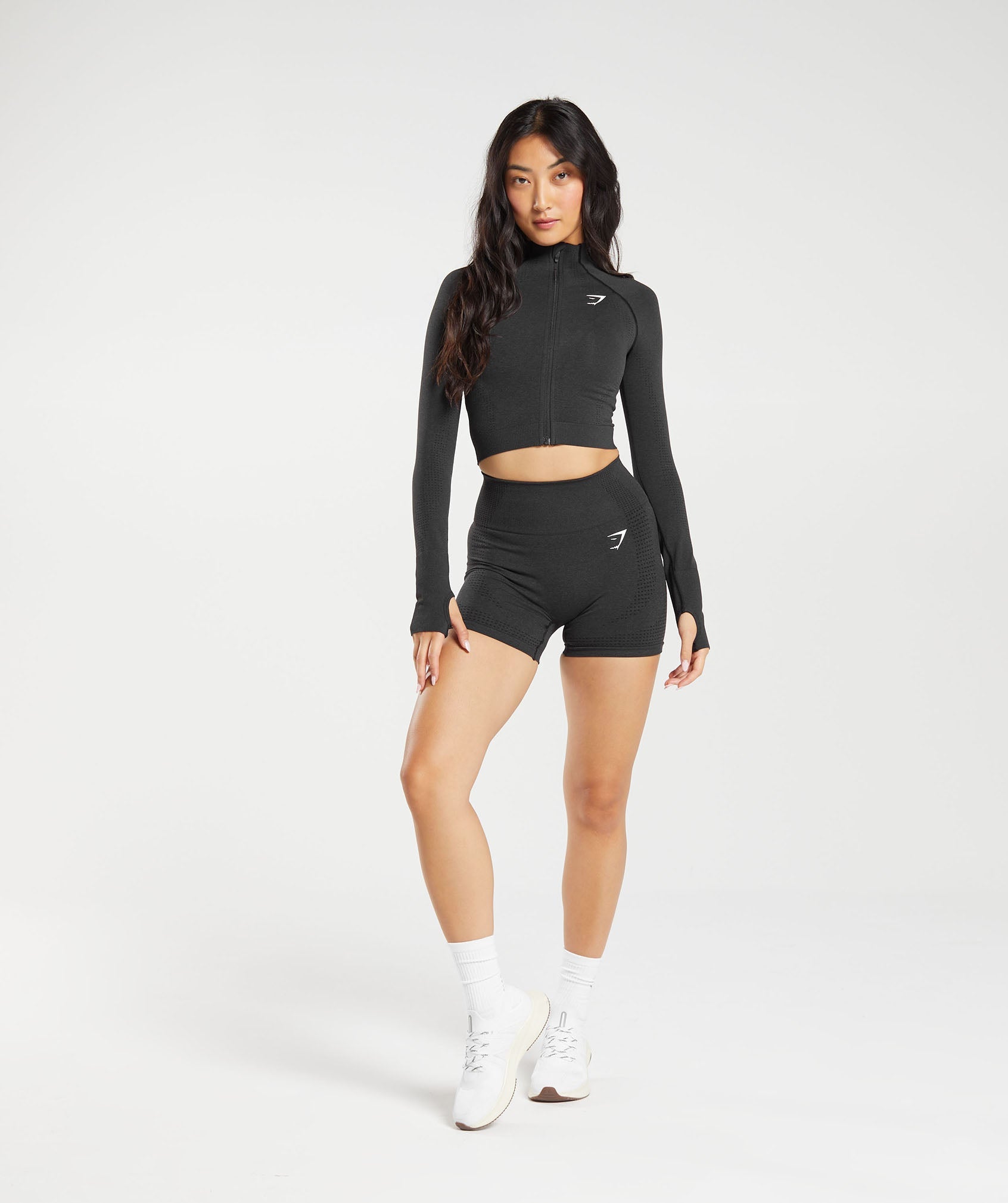 Vital Seamless 2.0 Midi Zip Up Jacket in Black Marl - view 4