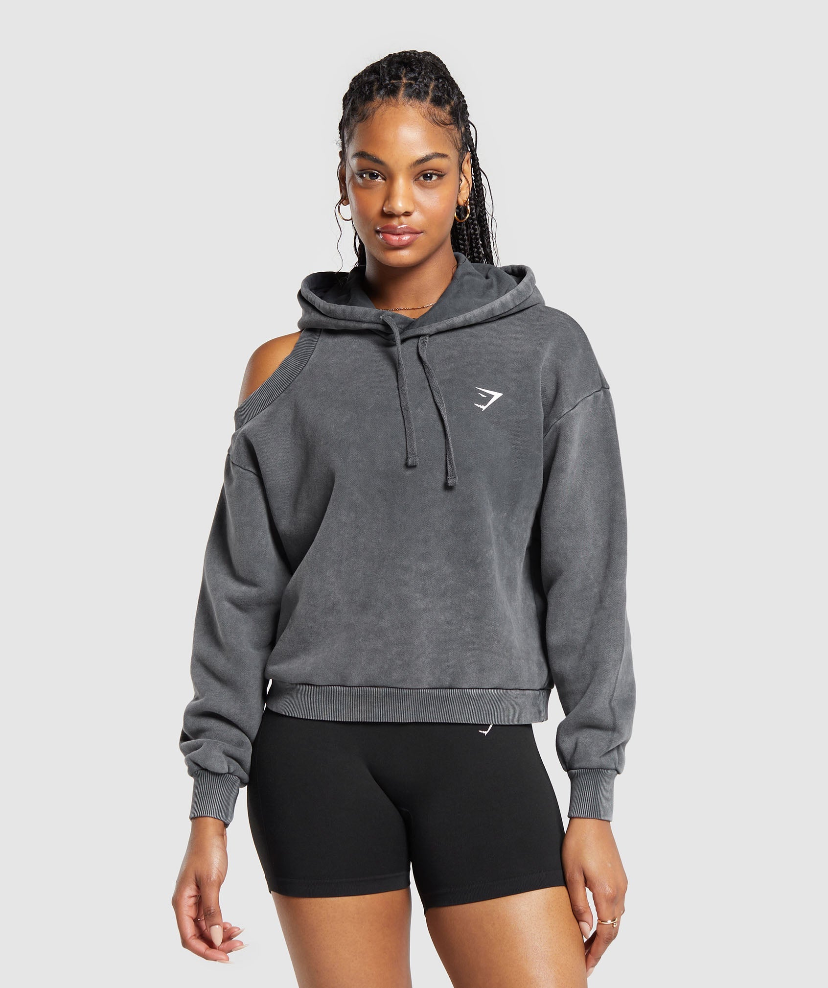 Washed Cut Out Hoodie in Black - view 1