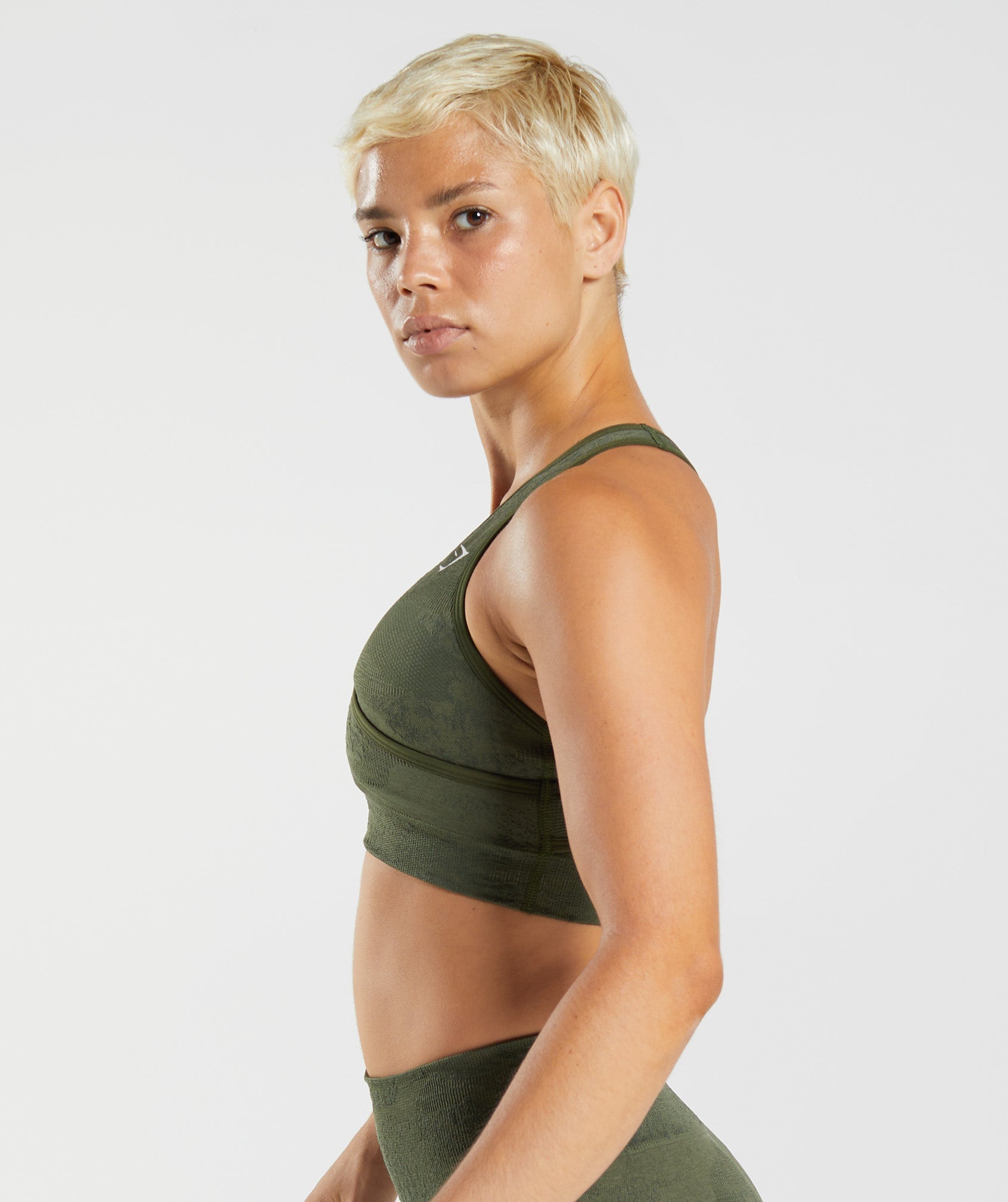 Adapt Camo Seamless Sports Bra in  Moss Olive/Core Olive - view 3