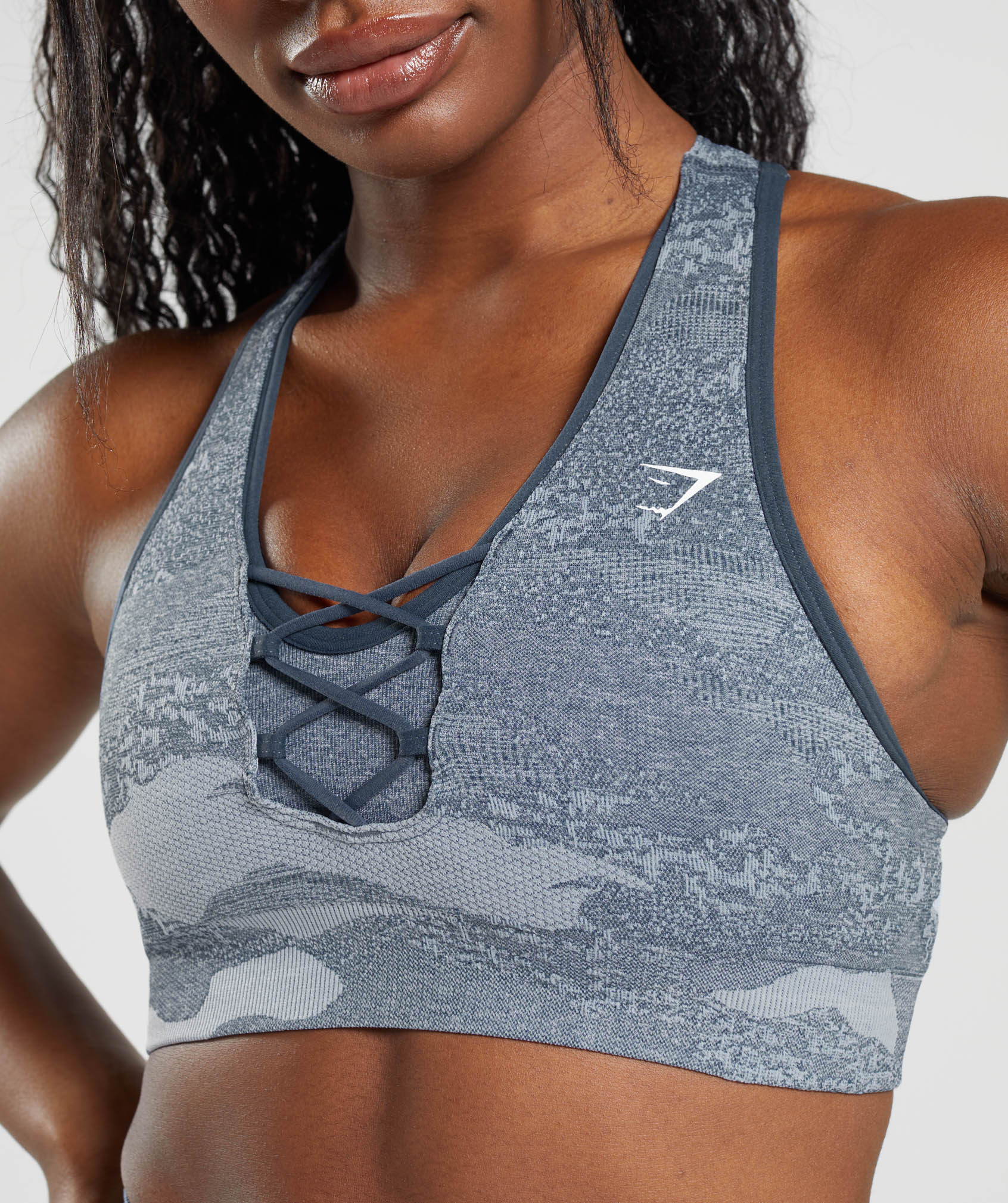 Adapt Camo Seamless Sports Bra in River Stone Grey/Evening Blue - view 4