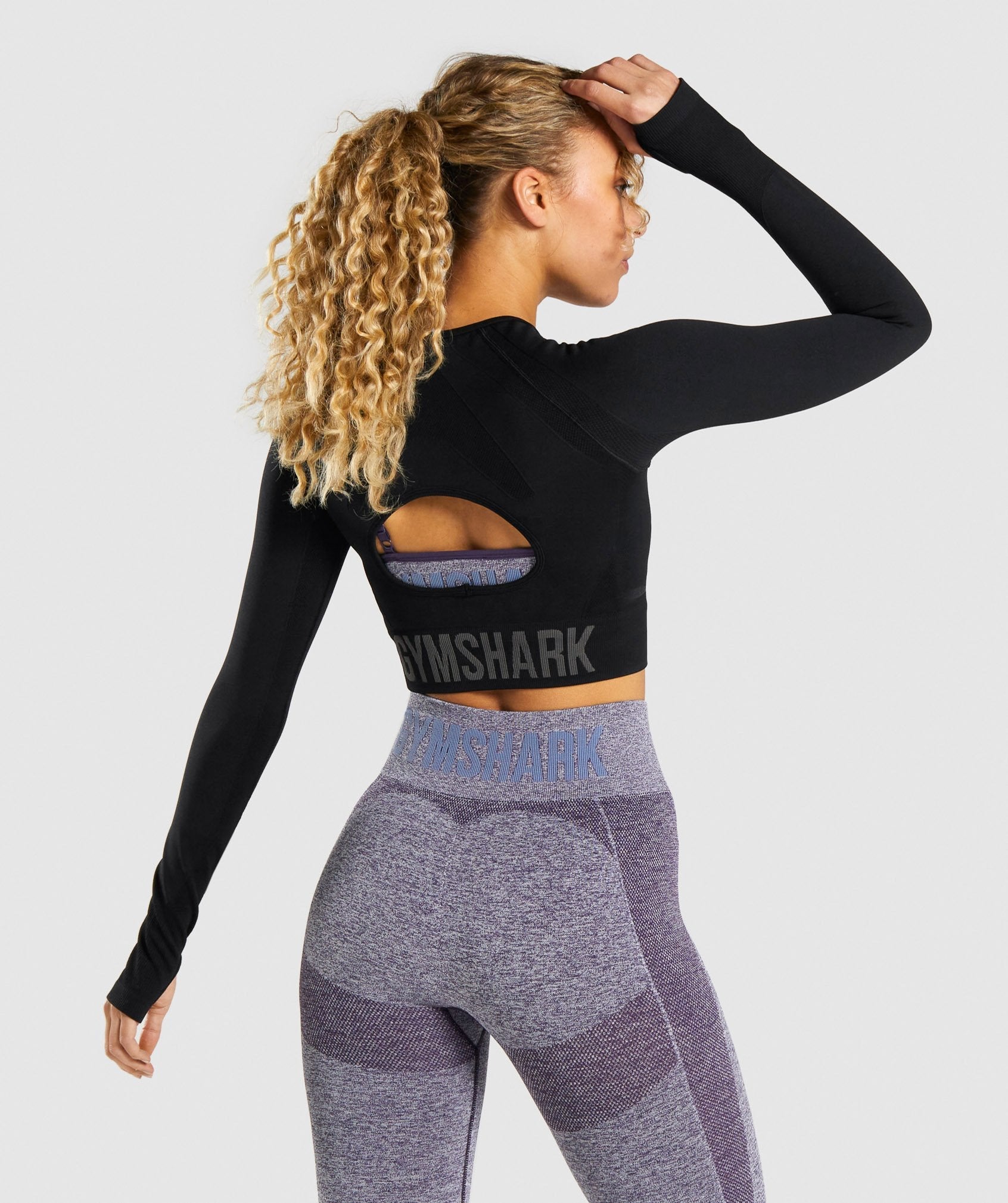 Flex Sports Long Sleeve Crop Top in Black/Charcoal - view 2