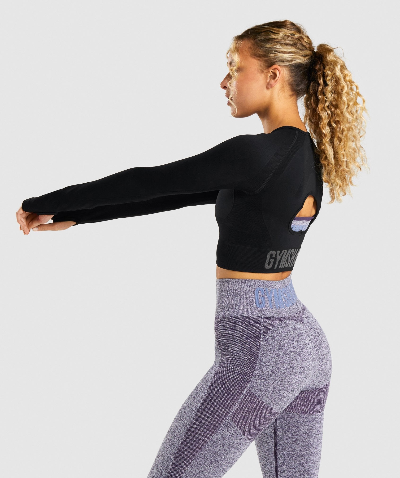 Flex Sports Long Sleeve Crop Top in Black/Charcoal - view 3