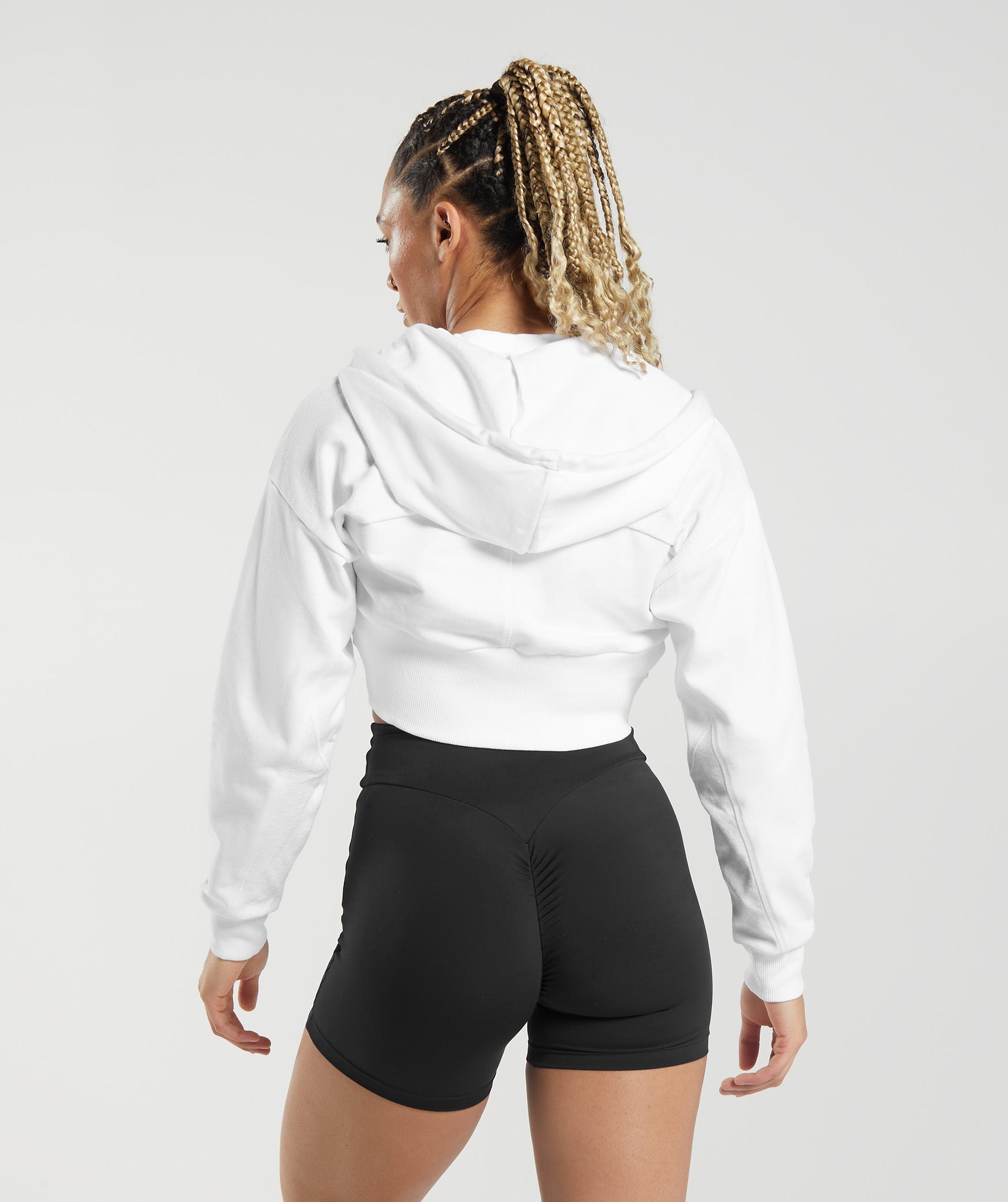 GS Power Cropped Zip Hoodie in White