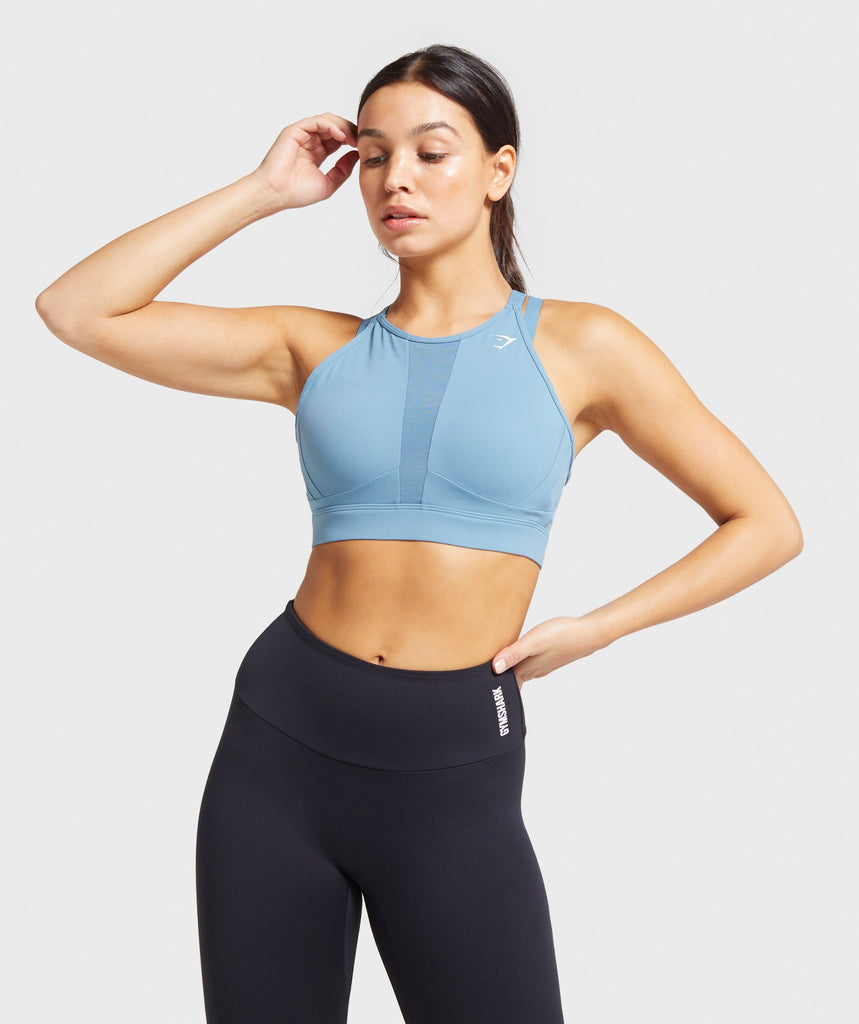 Gymshark Mesh Neckline Training Sports Bra Blue Stone