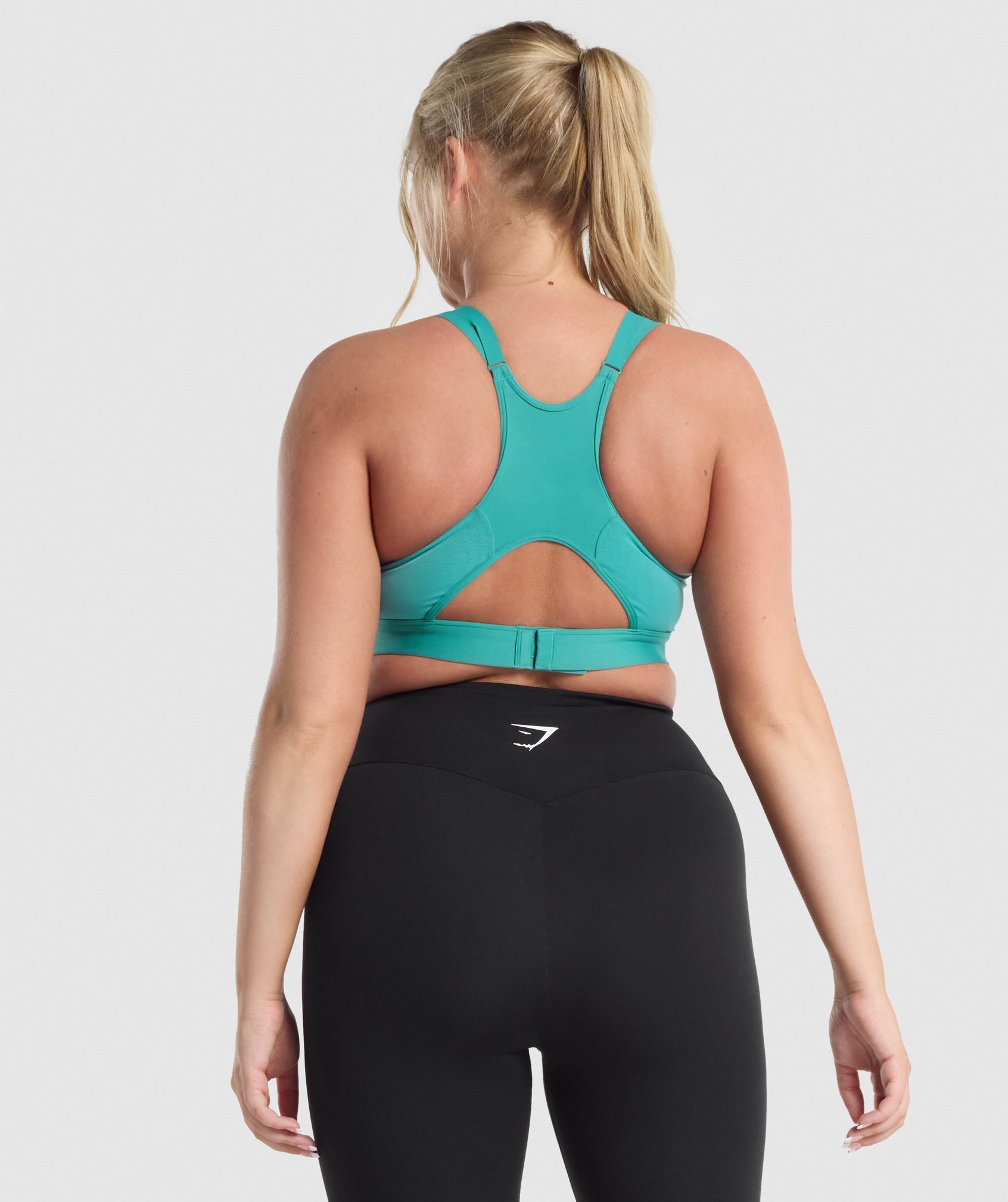 Mesh Neckline Sports Bra in Teal - view 2