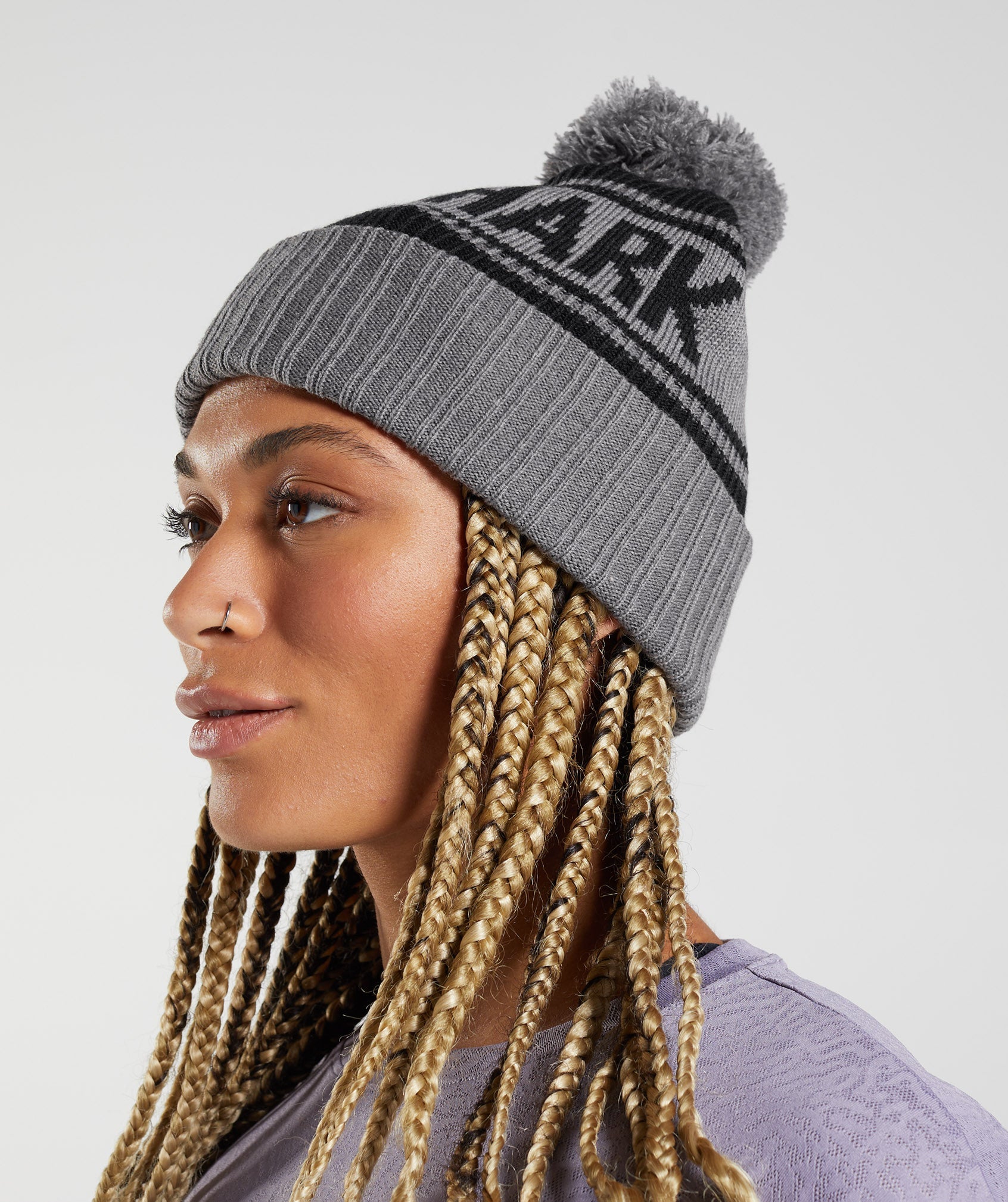 Pom Beanie in Black/Coin Grey - view 2