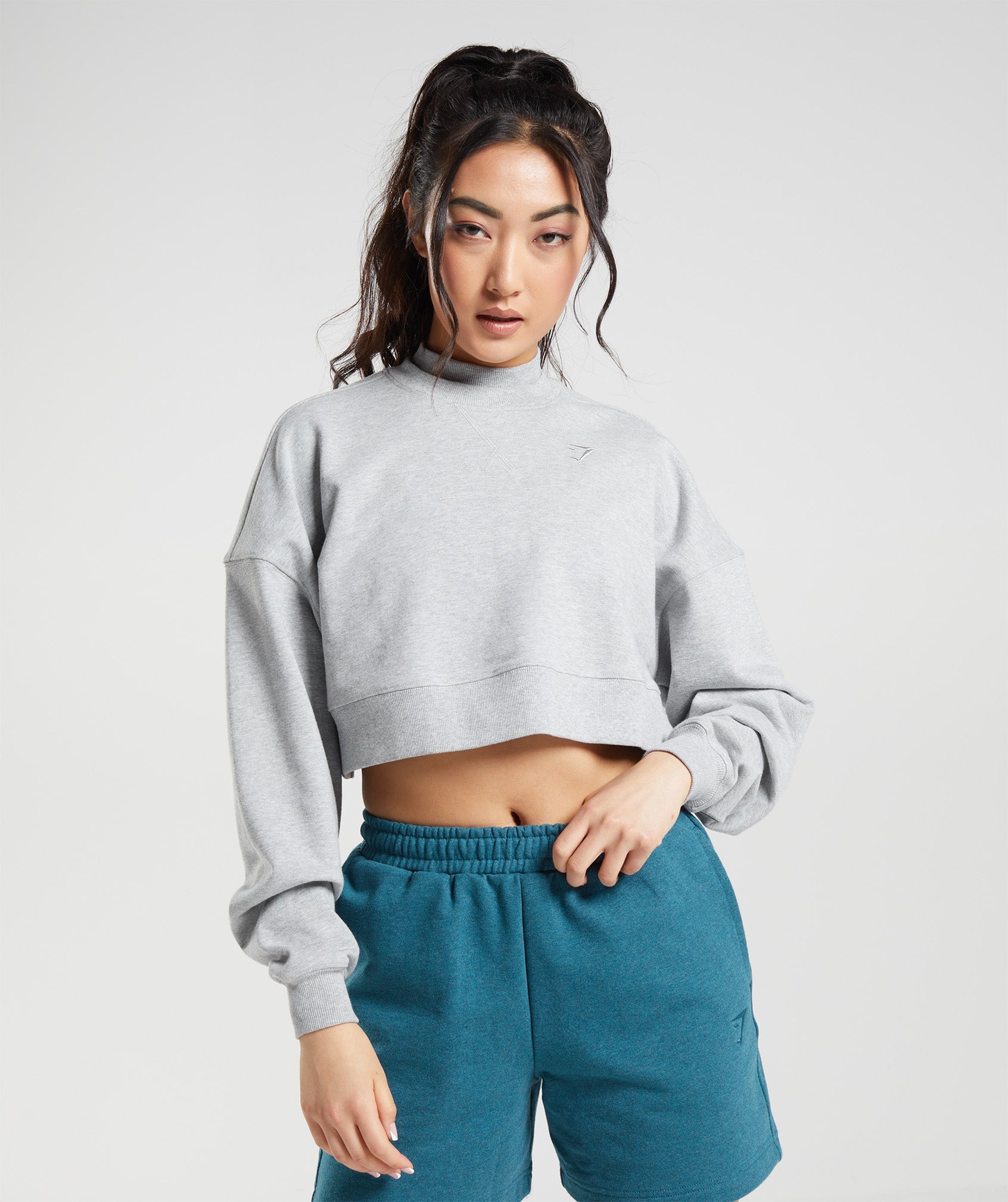 Rest Day Sweats Cropped Pullover in Light Grey Core Marl - view 1