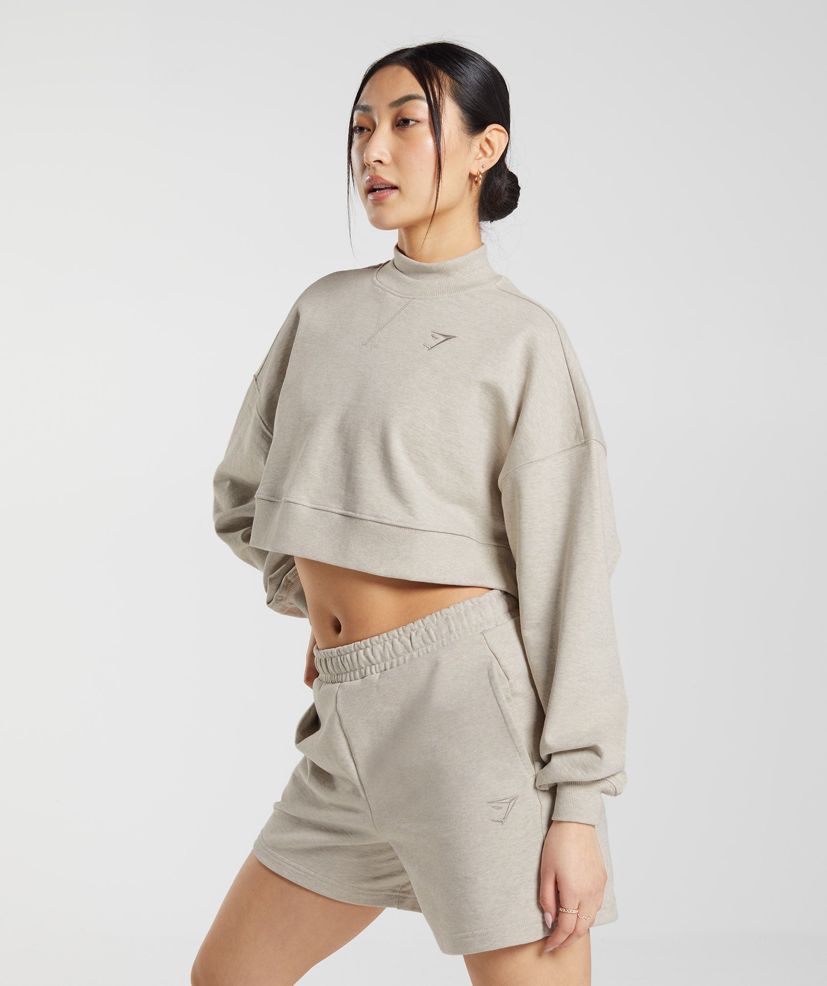 Rest Day Sweats Cropped Pullover in Sand Marl - view 3
