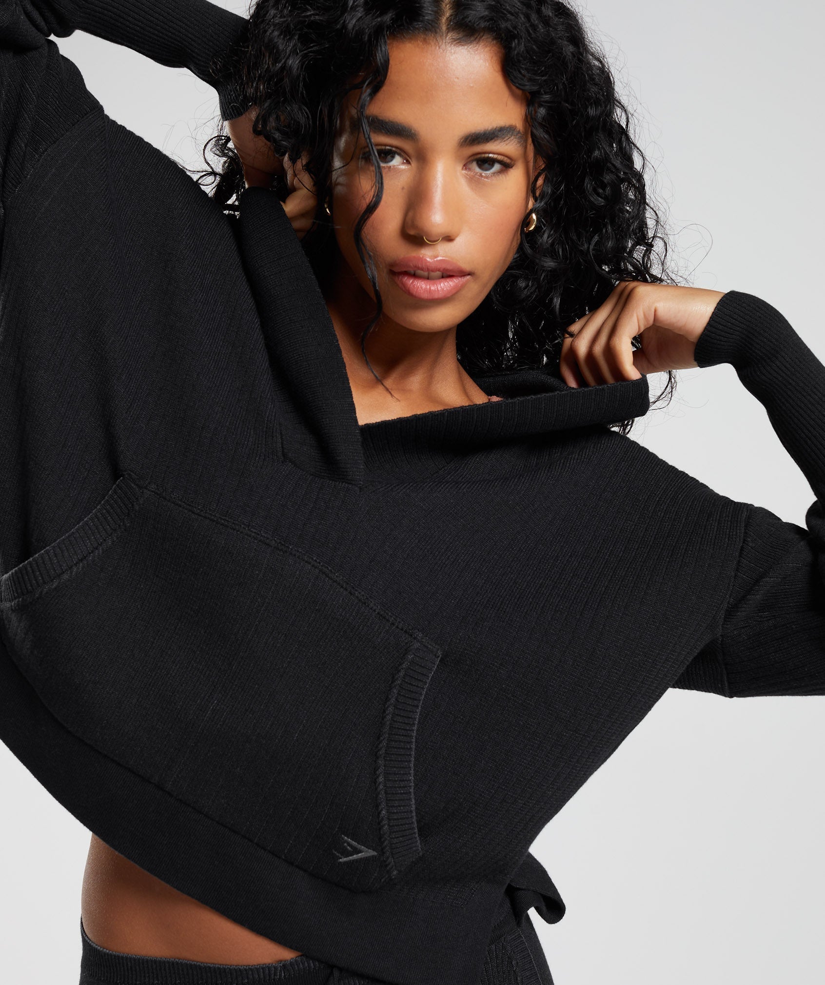 Pause Knitwear Hoodie in Black/Onyx Grey - view 8