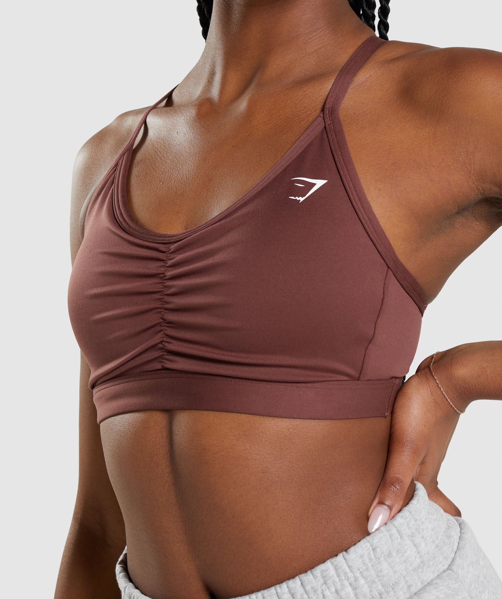 Ruched Sports Bra in Cherry Brown