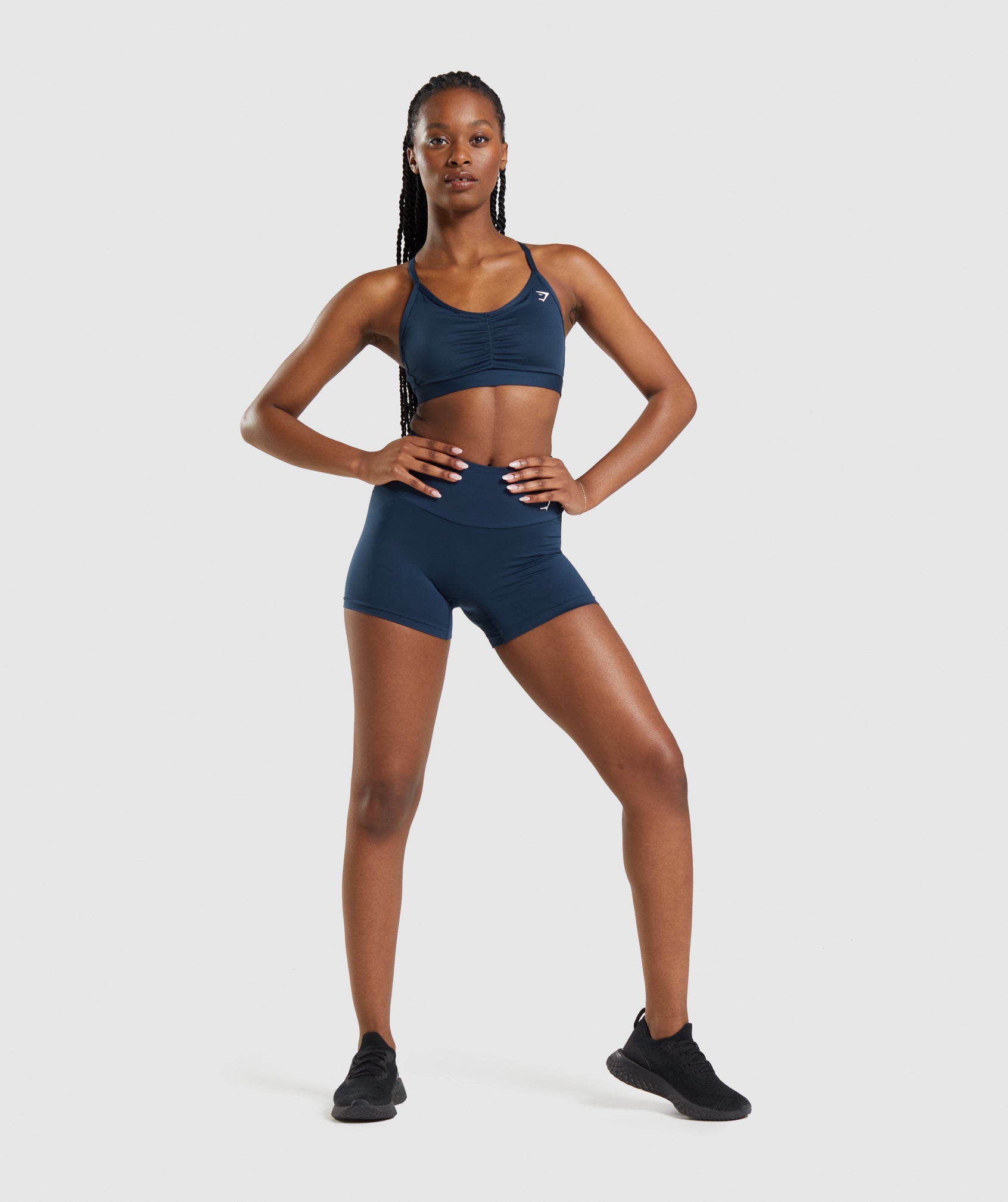 Ruched Sports Bra in Navy