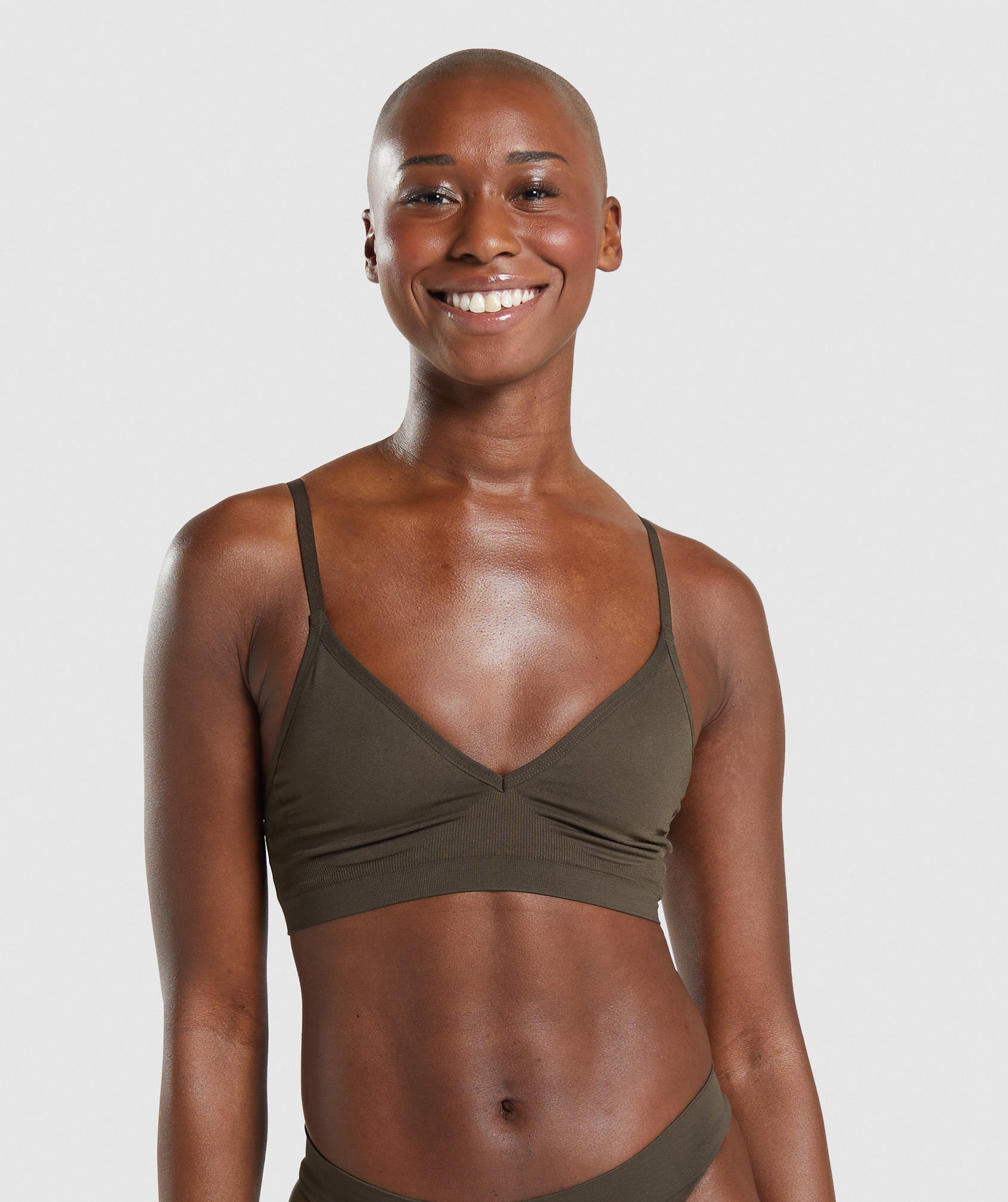 Seamless Low Neck Bralette in Espresso Brown - view 1