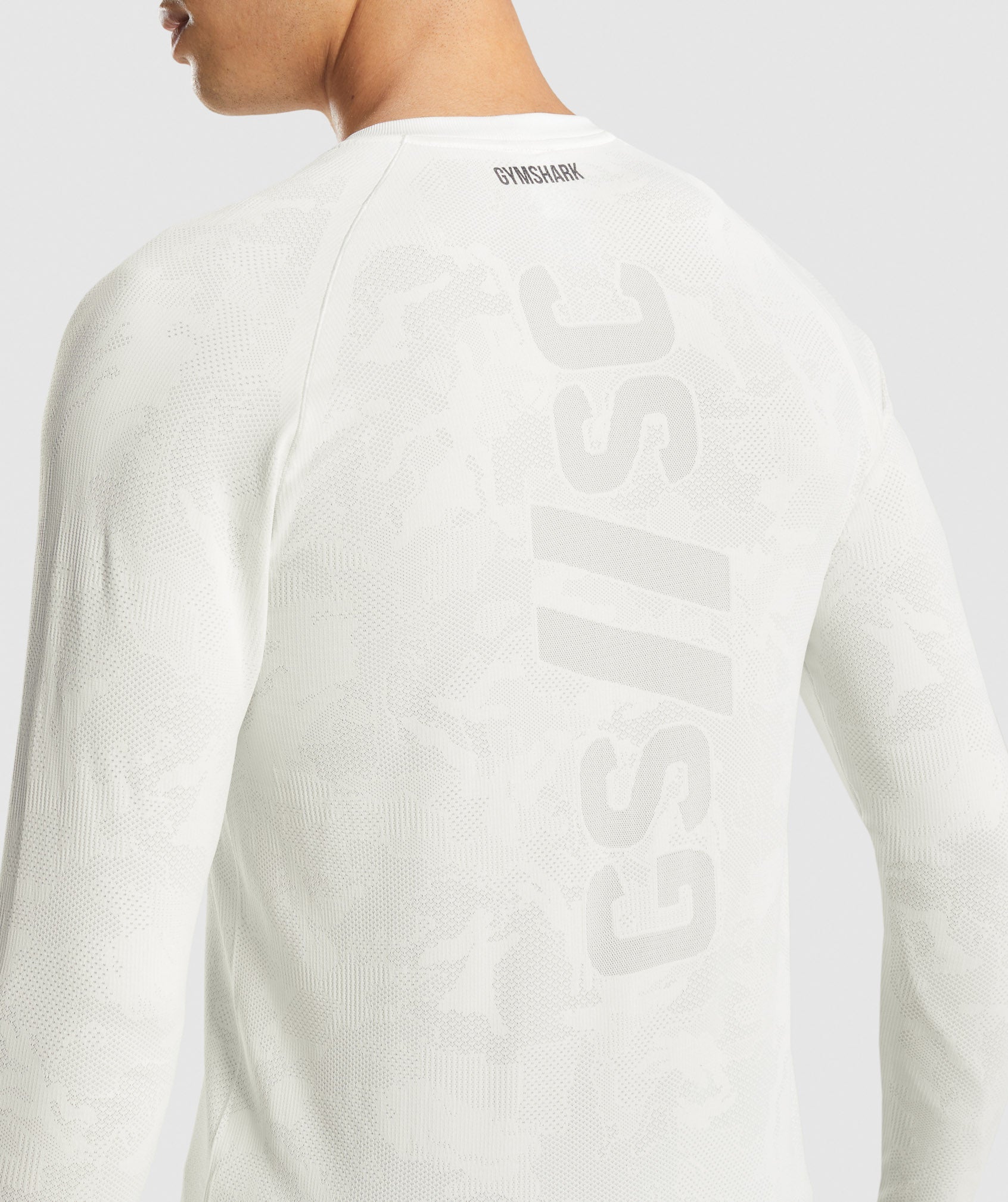 Gymshark//Steve Cook Long Sleeve Seamless T-Shirt in Off White/Light Grey - view 6