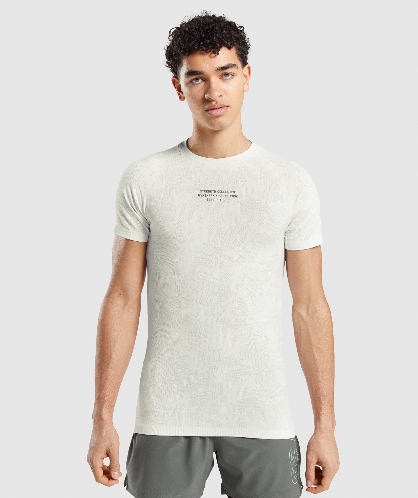 Gymshark//Steve Cook Seamless T-Shirt in Off White/Light Grey - view 1