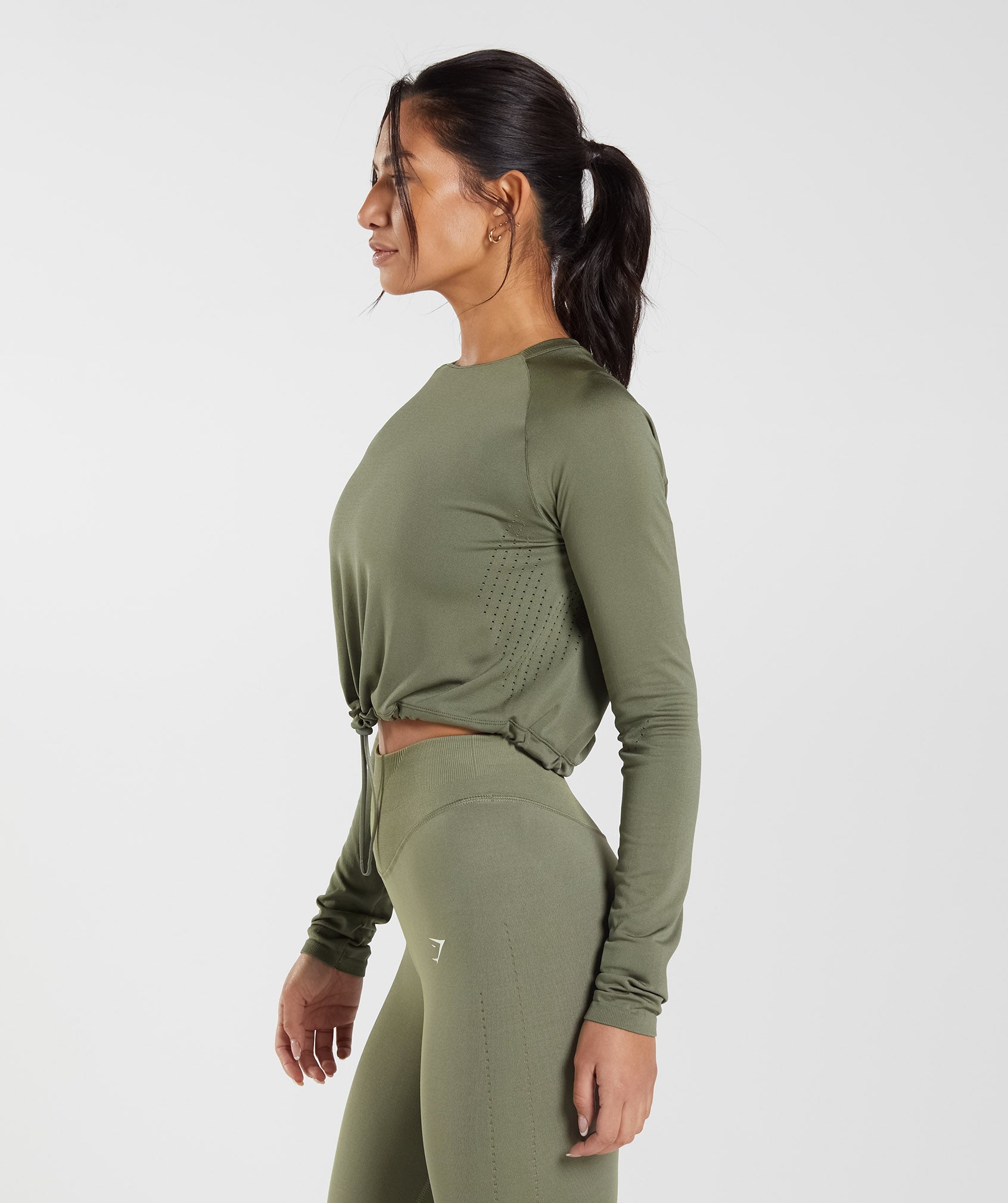 Sweat Seamless Long Sleeve Crop Top in Dusty Olive - view 3