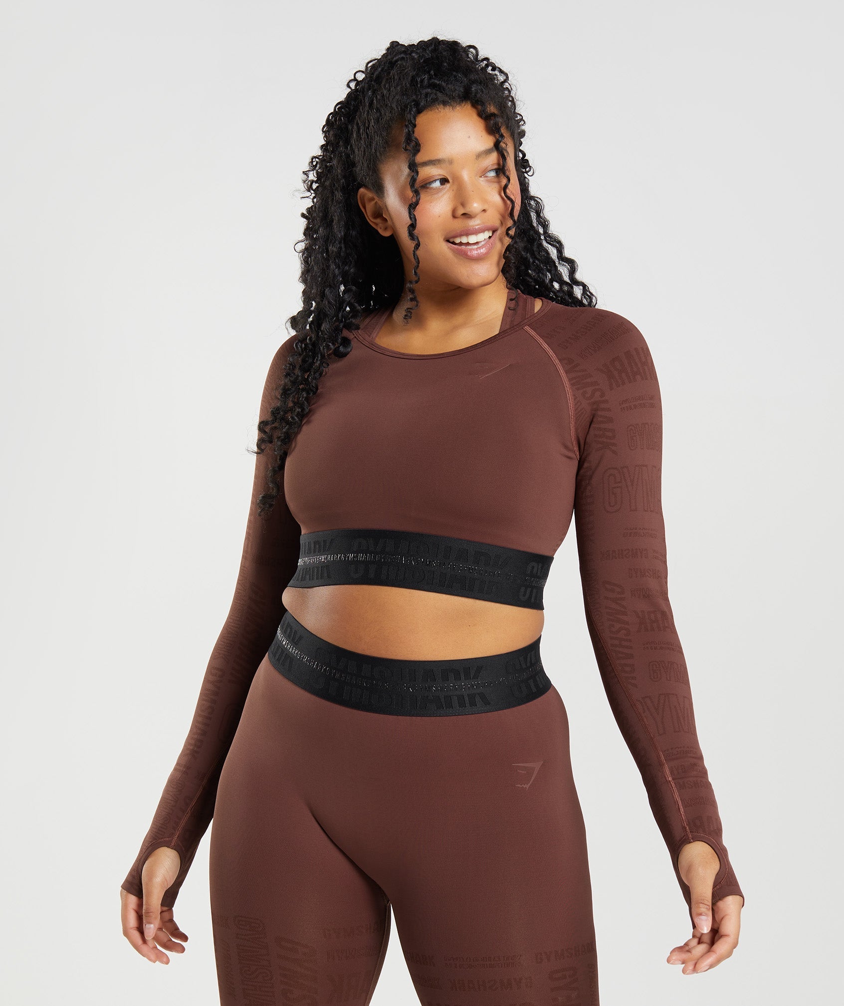 Vision Long Sleeve Crop Top in Cherry Brown - view 1