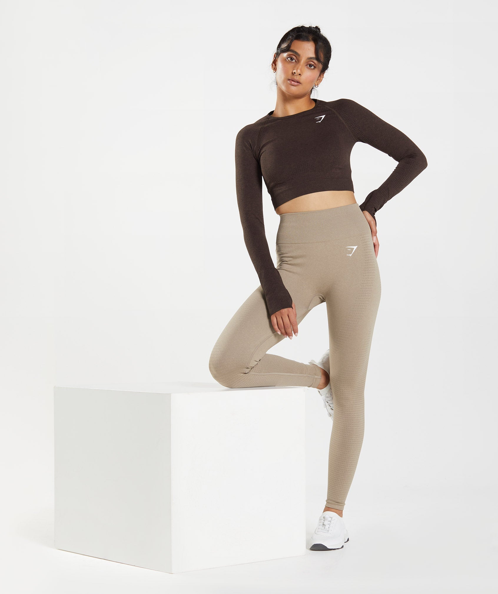 Vital Seamless 2.0 Crop Top in Cherry Brown Marl - view 5