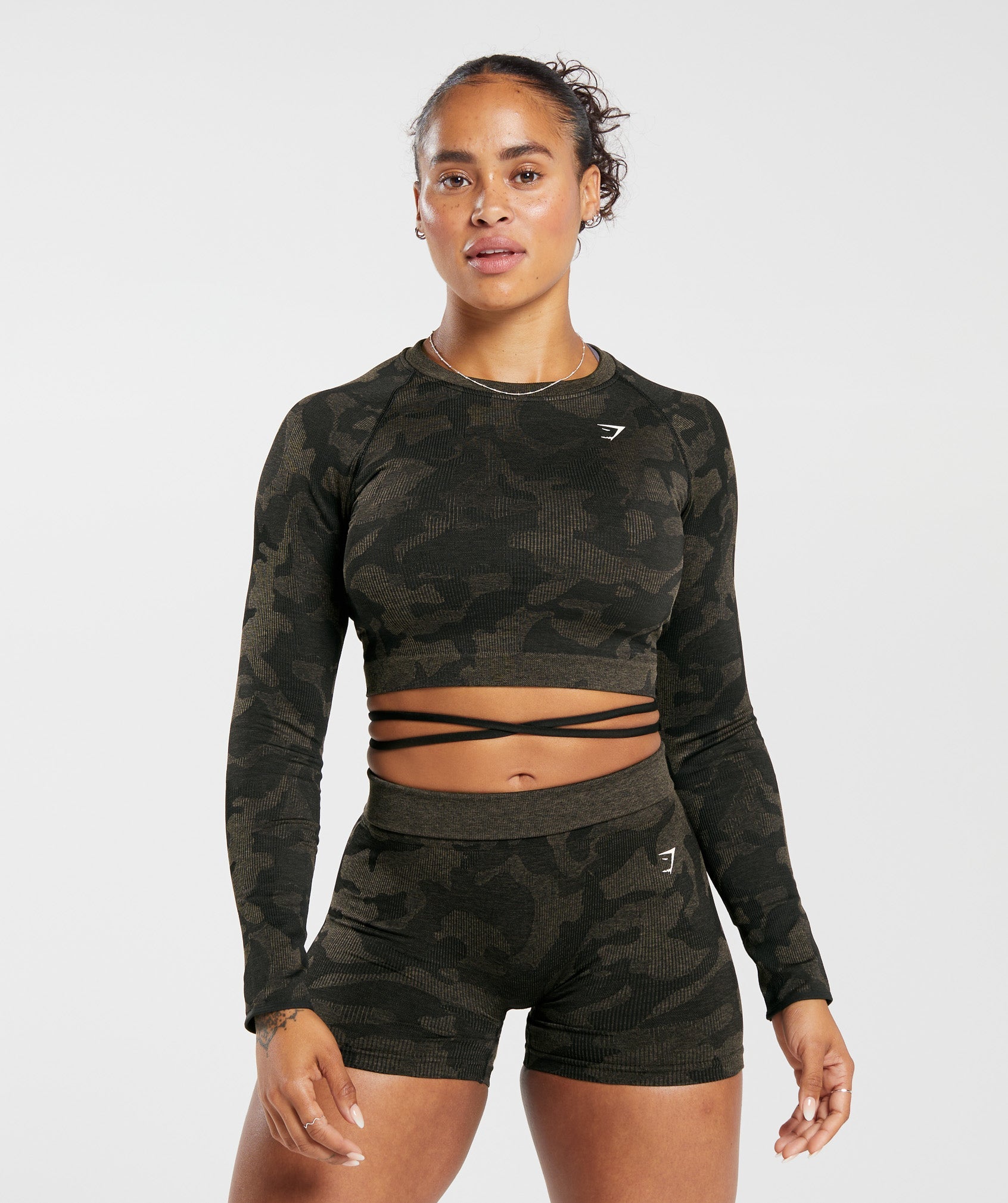 Adapt Camo Seamless Ribbed Long Sleeve Crop Top