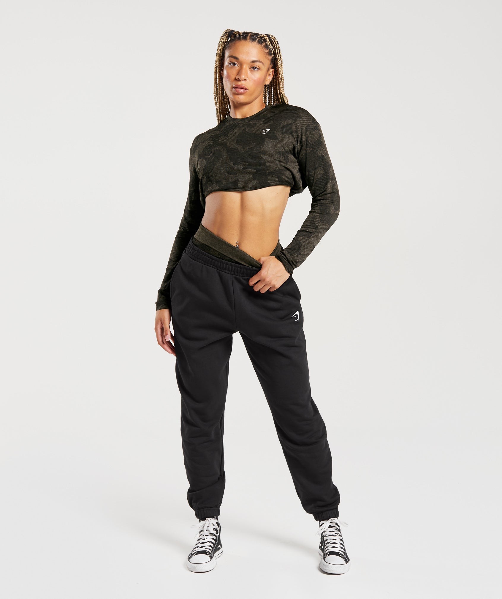 Gymshark Adapt Camo Seamless Ribbed Long Sleeve Crop Top - Soft  Berry/Sunbaked Pink