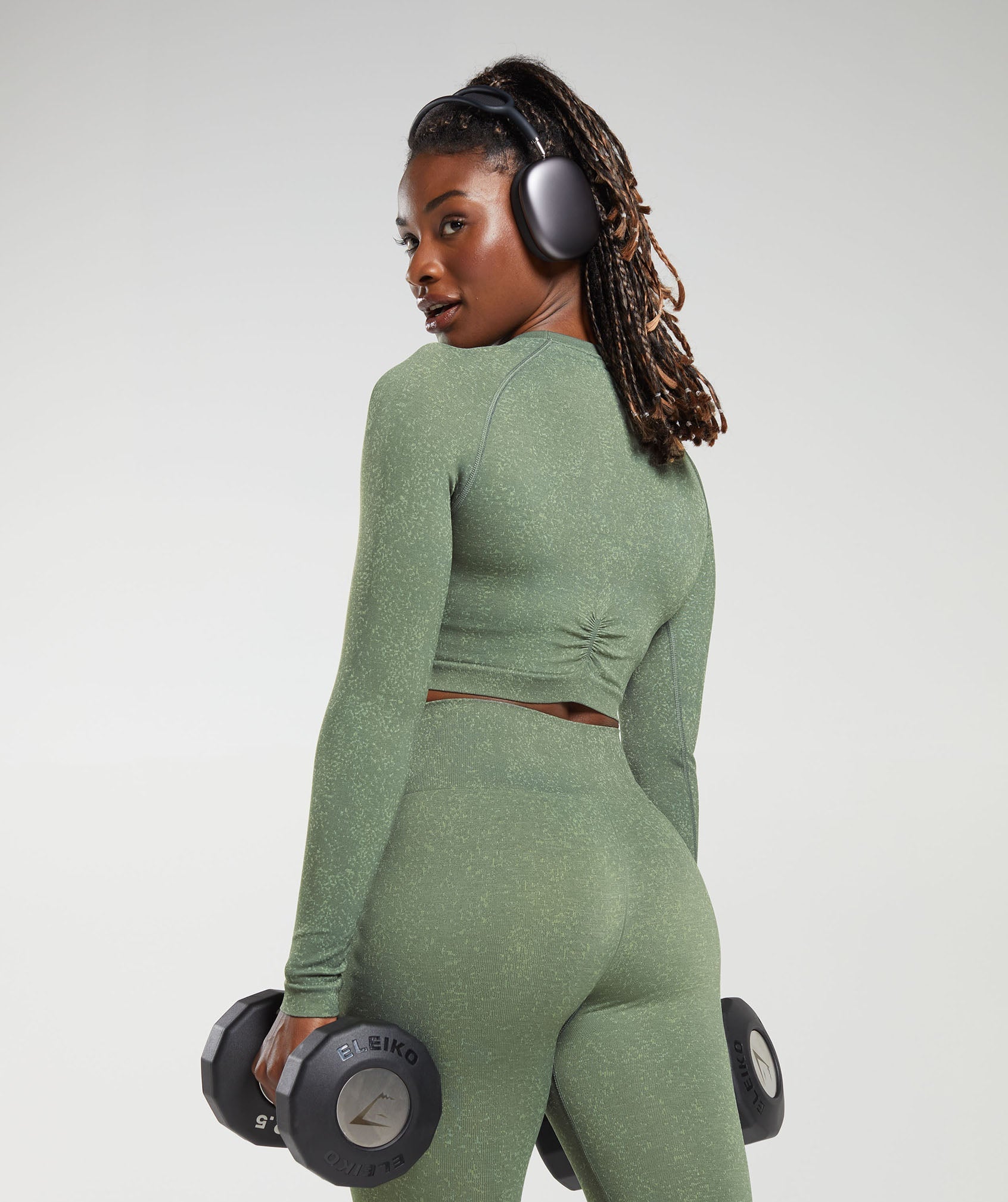 Adapt Fleck Seamless Long Sleeve Crop Top in Dusk Green/Light Sage Green - view 7