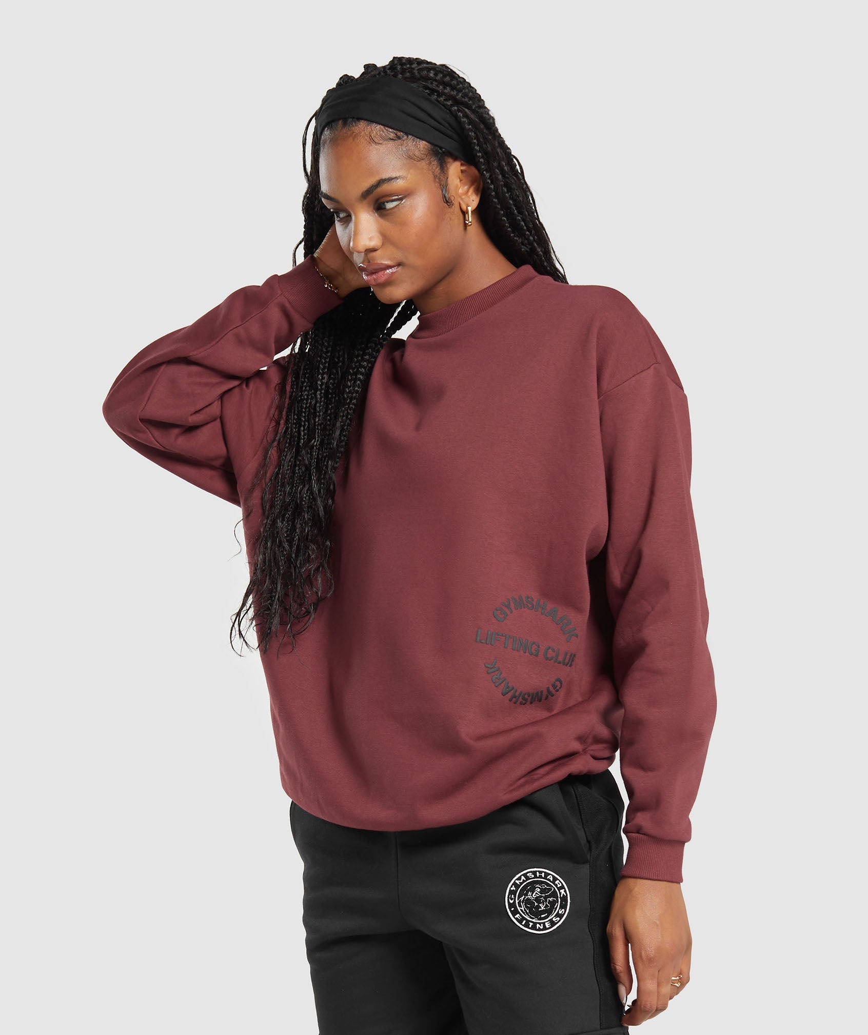 Built Oversized Sweatshirt in Washed Burgundy - view 3