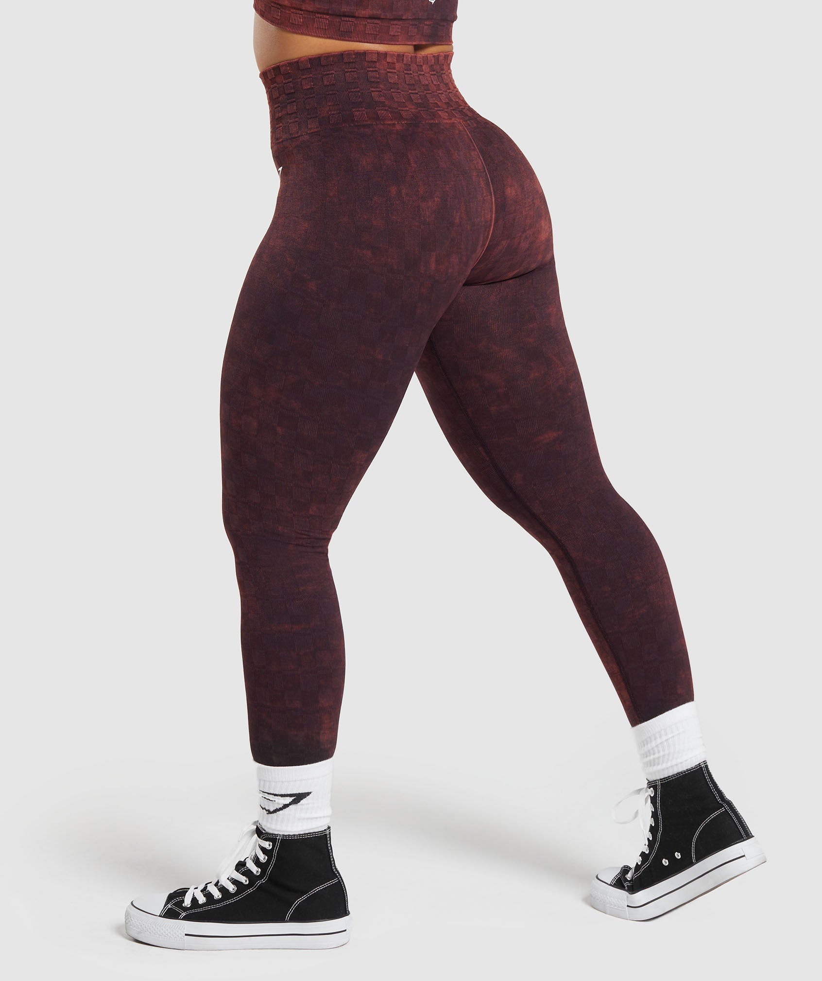 Check Seamless Washed Leggings in Plum Brown - view 3
