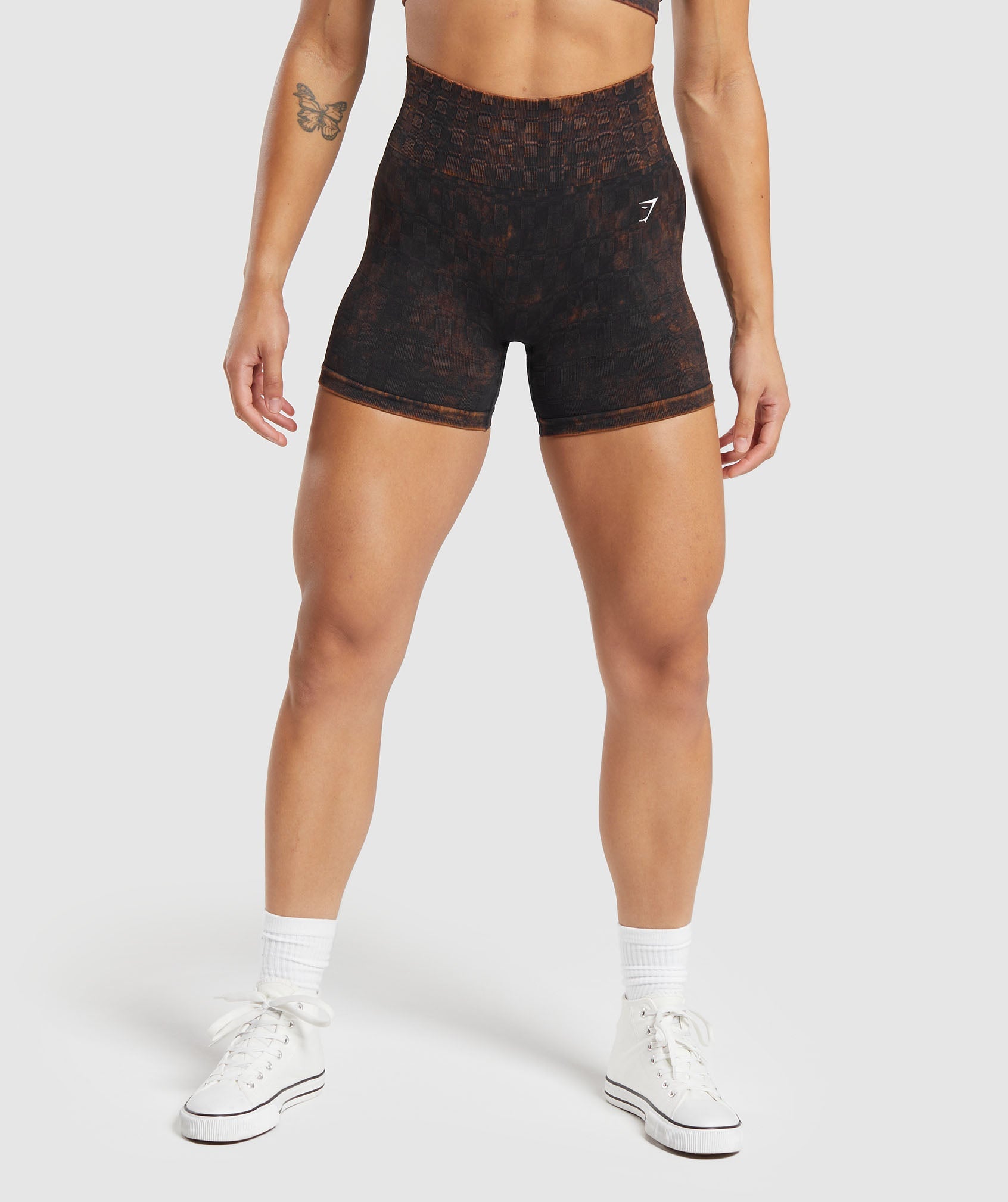 Check Seamless Washed Shorts in Black - view 1