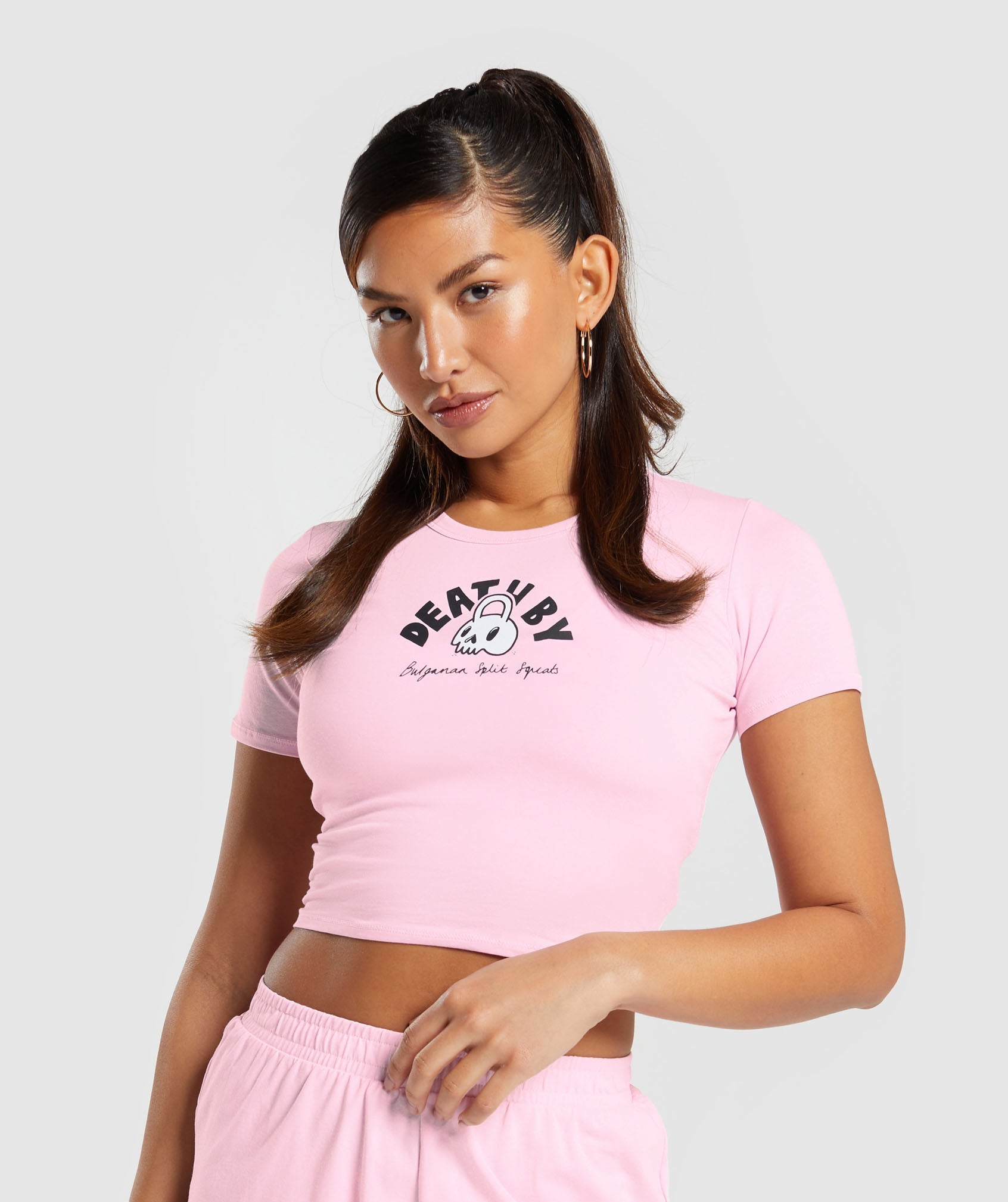 Cotton Graphic Crop Top in Dolly Pink - view 1