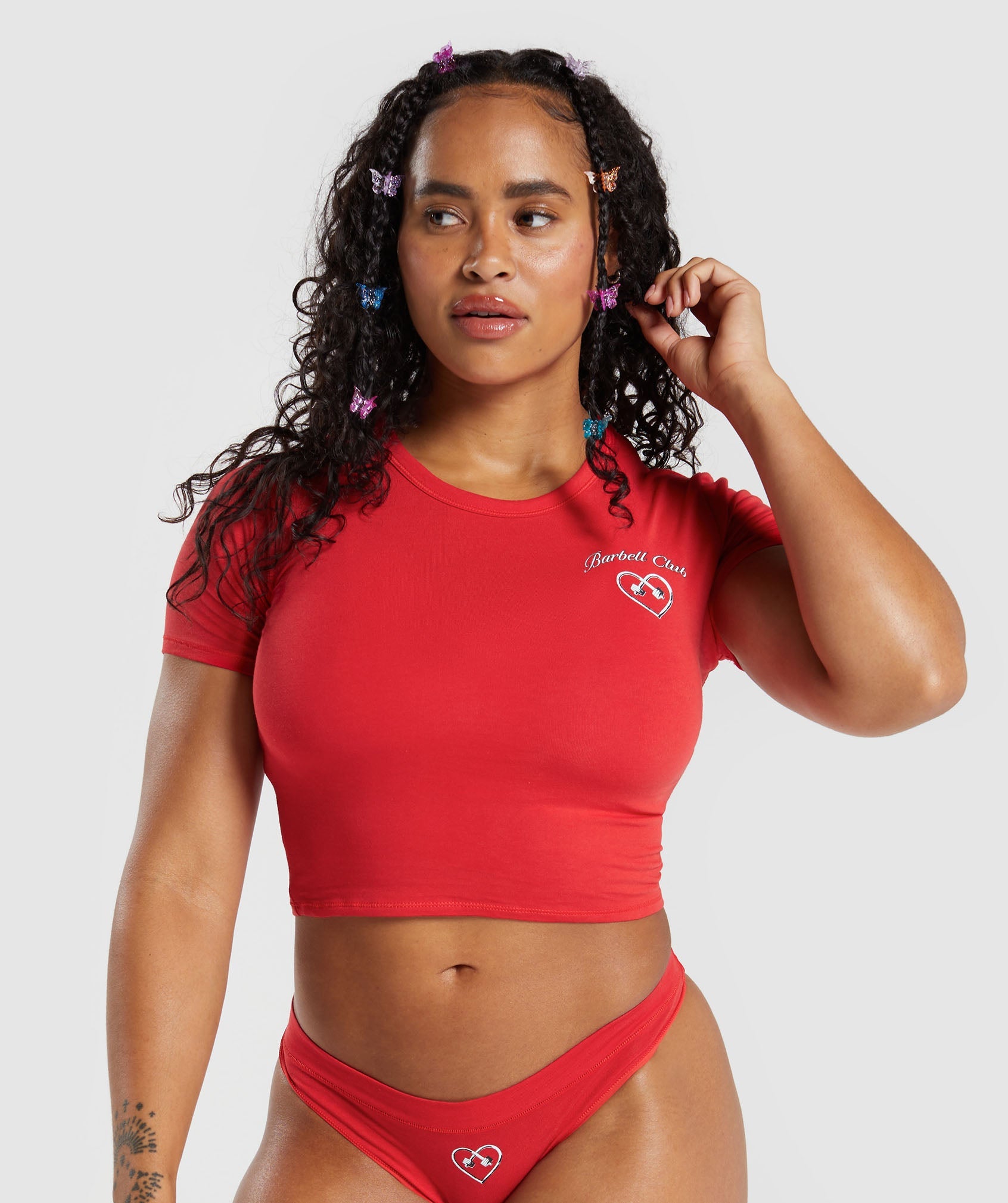 Cotton Graphic Crop Top in Jamz Red - view 1