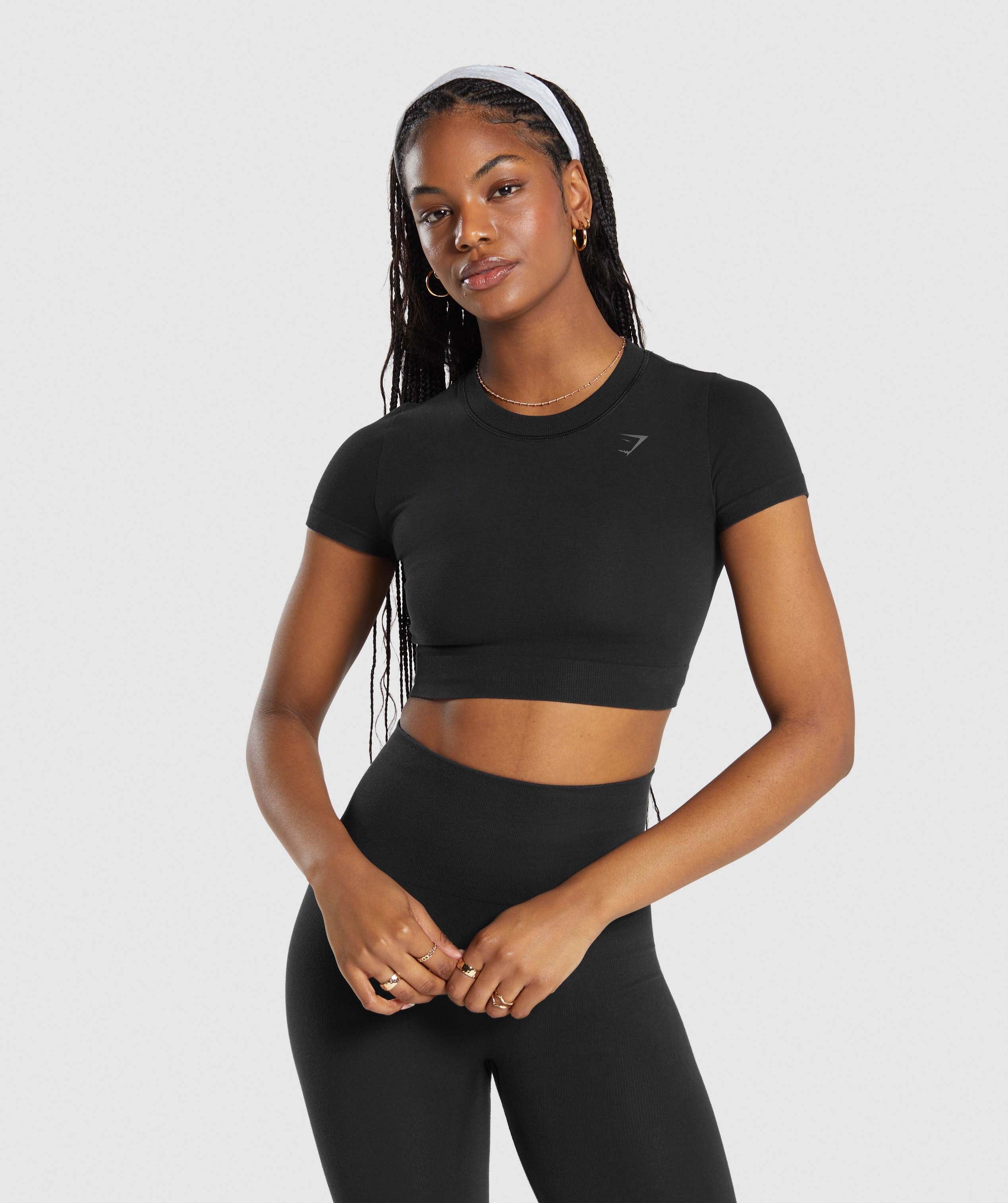 Cotton Seamless Crop Top in Black - view 1