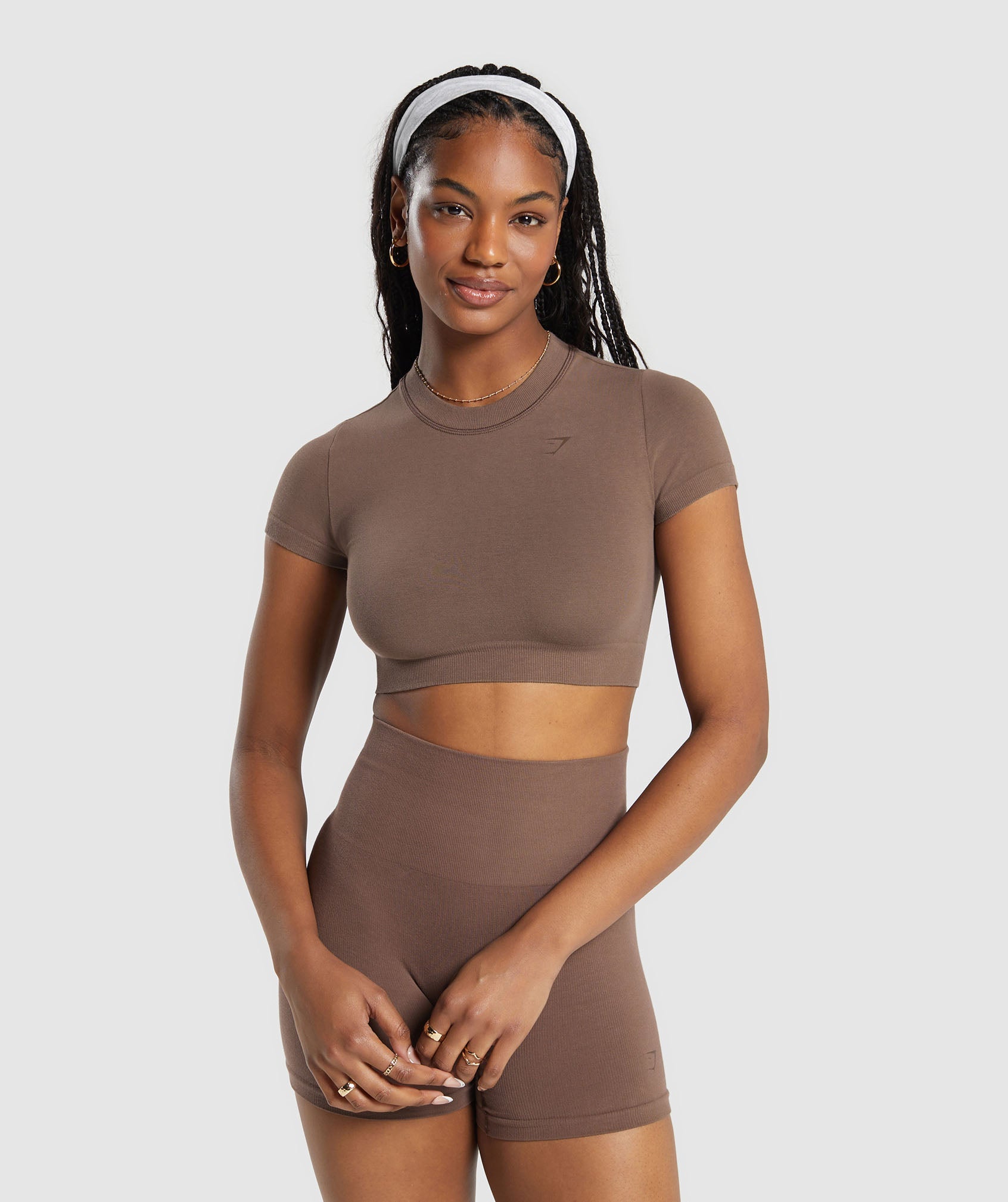 Cotton Seamless Crop Top in Soft Brown - view 1