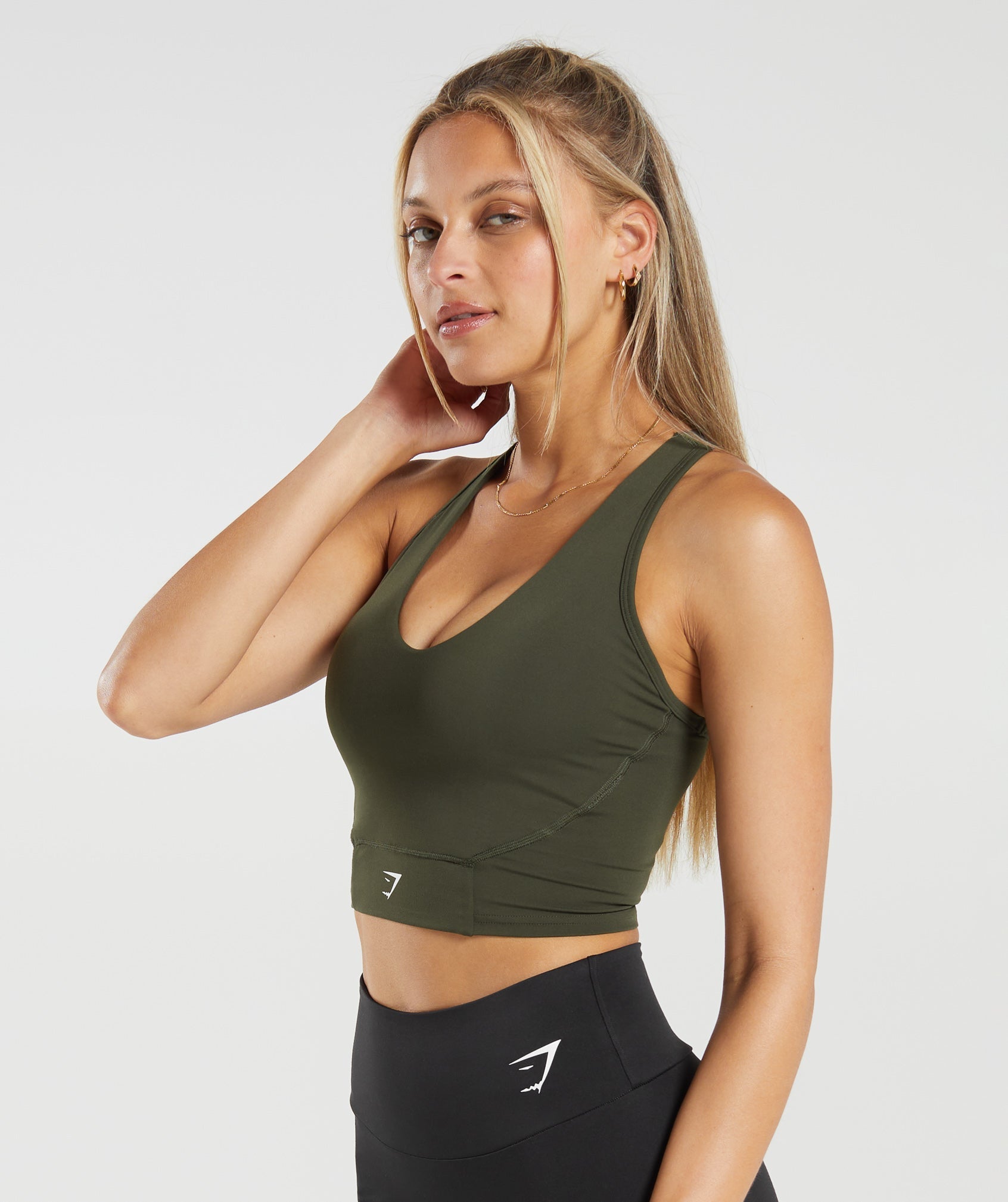 Crop Mesh Tank in Deep Olive Green - view 3