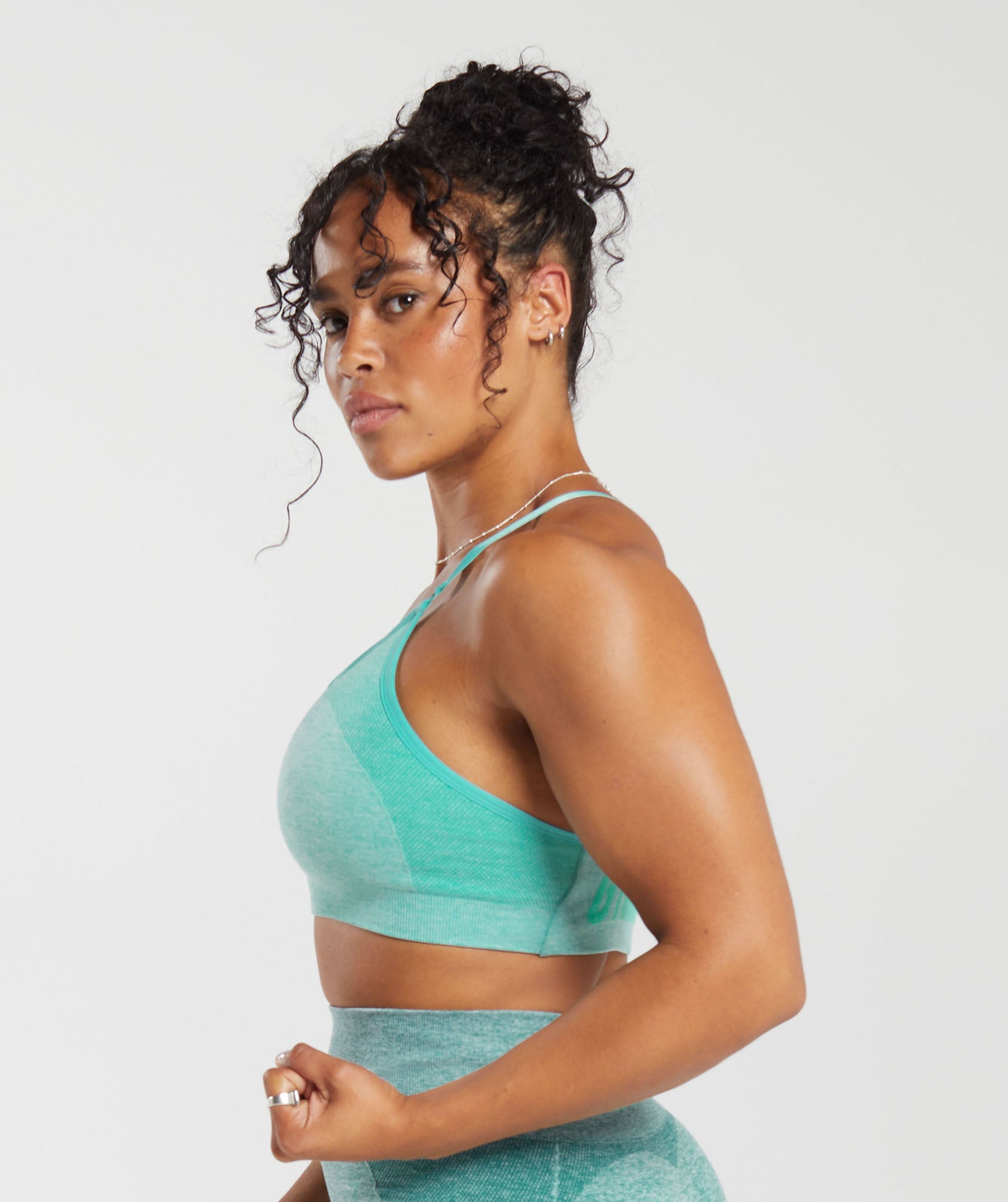 Flex Strappy Sports Bra in Cornflower Blue/White Marl/Jewel Green - view 3