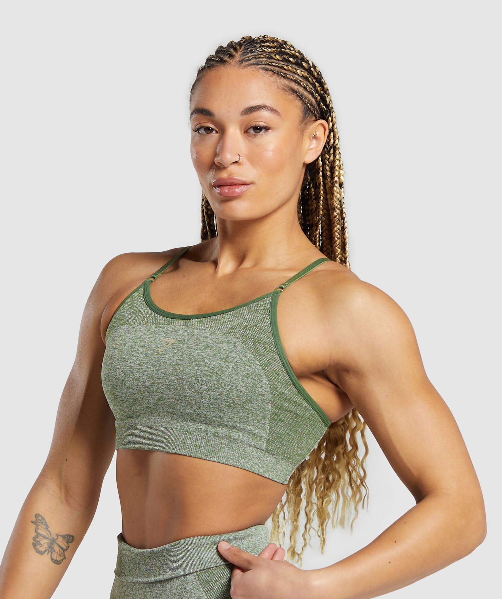 Flex Strappy Sports Bra in Force Green/Vanilla Beige - view 7