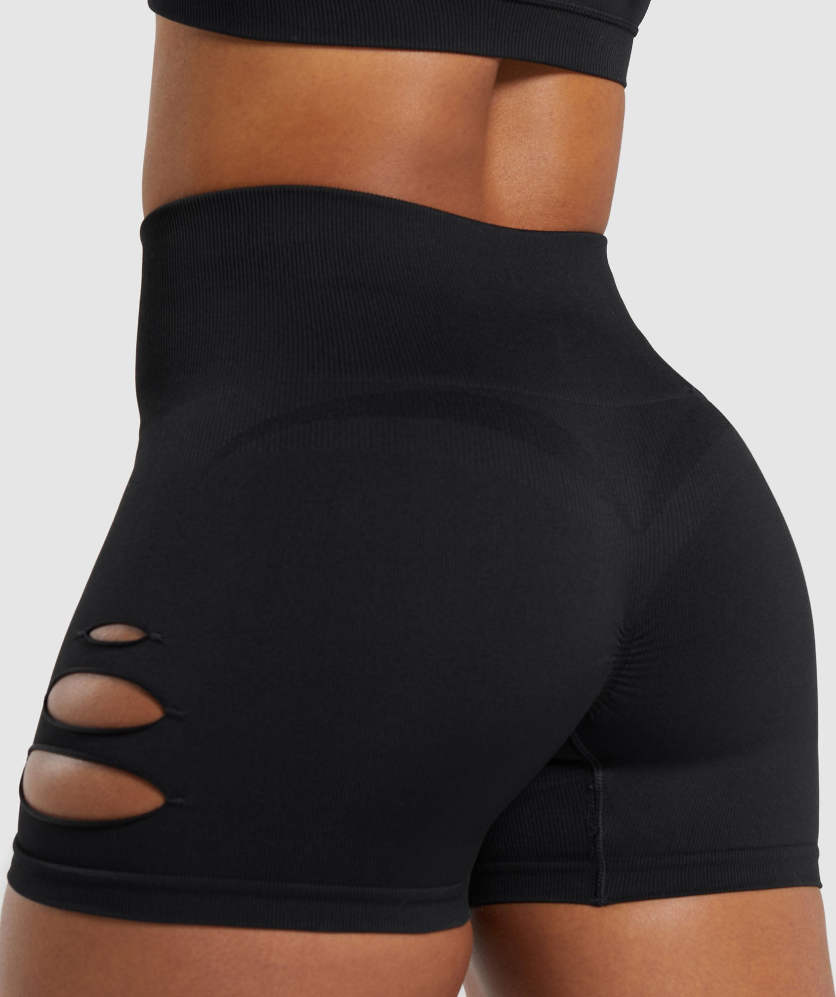 Gains Seamless Ripped Shorts in Black - view 7
