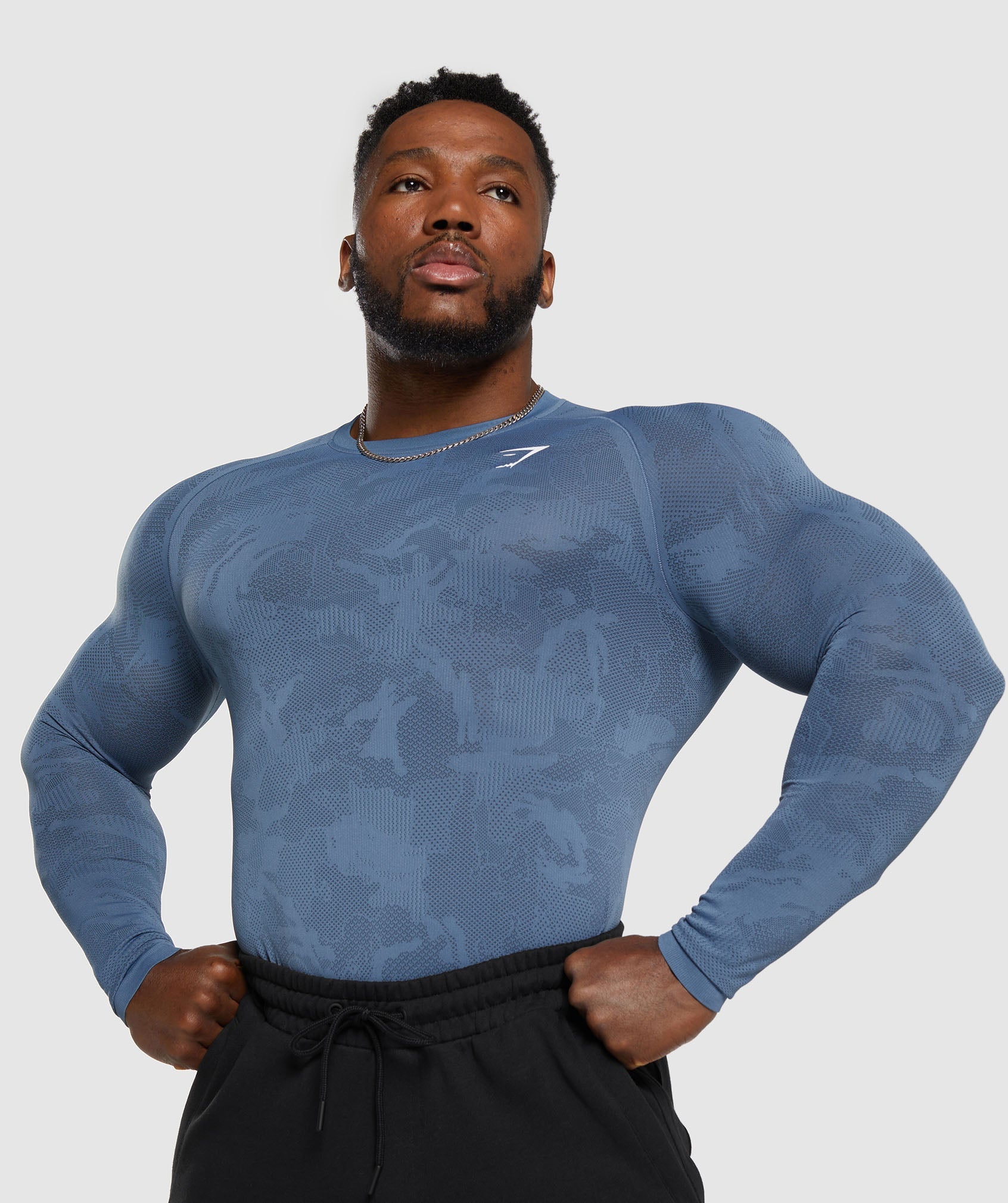 Geo Seamless Long Sleeve T-Shirt in Faded Blue/Titanium Blue - view 5