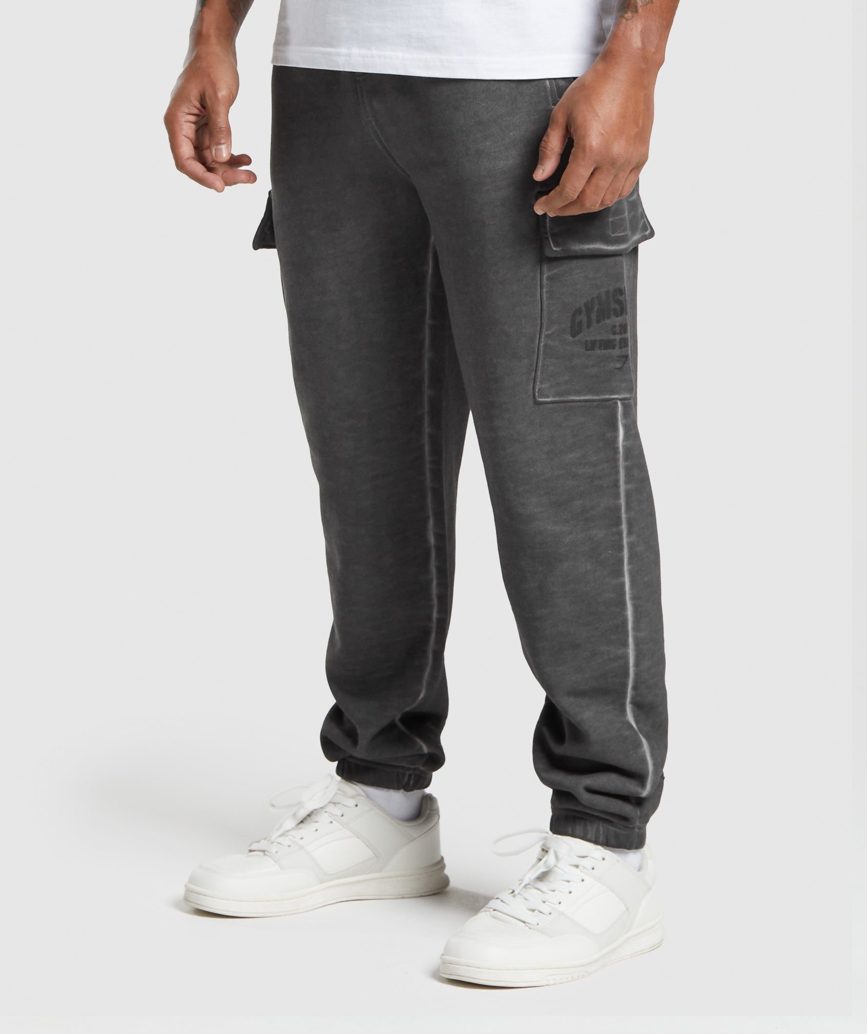 Heavyweight Washed Cargo Joggers in Black - view 3