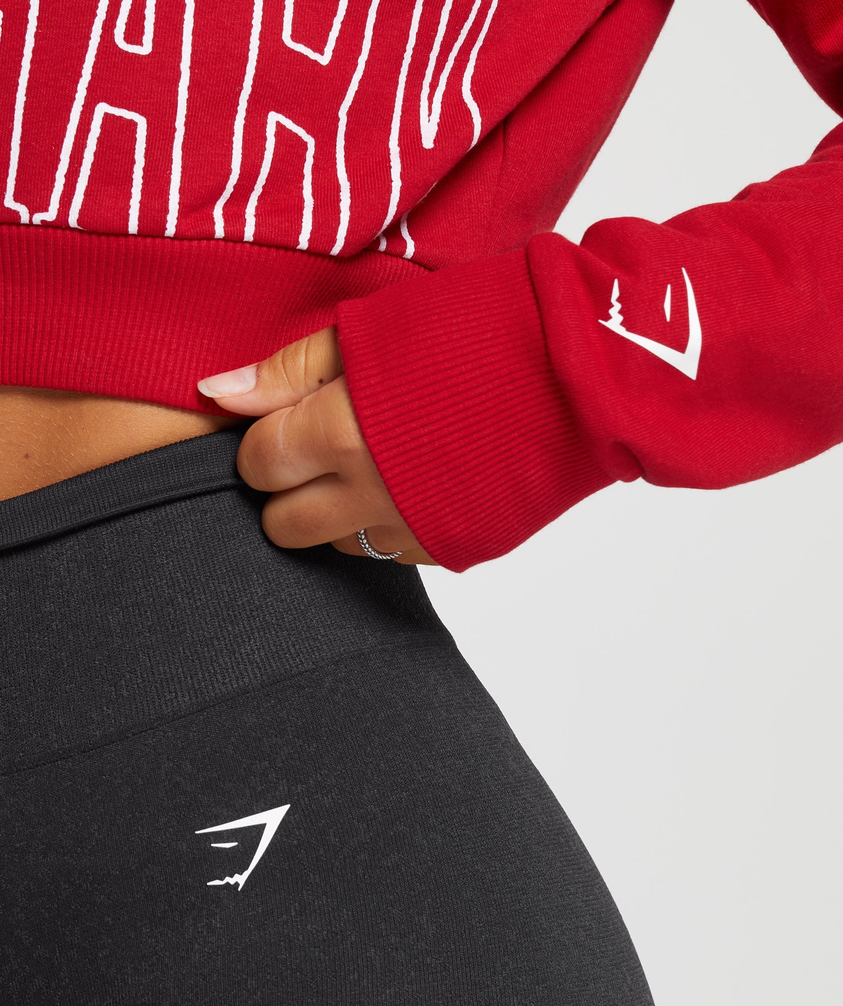 Lifting Graphic Cropped Sweatshirt in Carmine Red - view 5