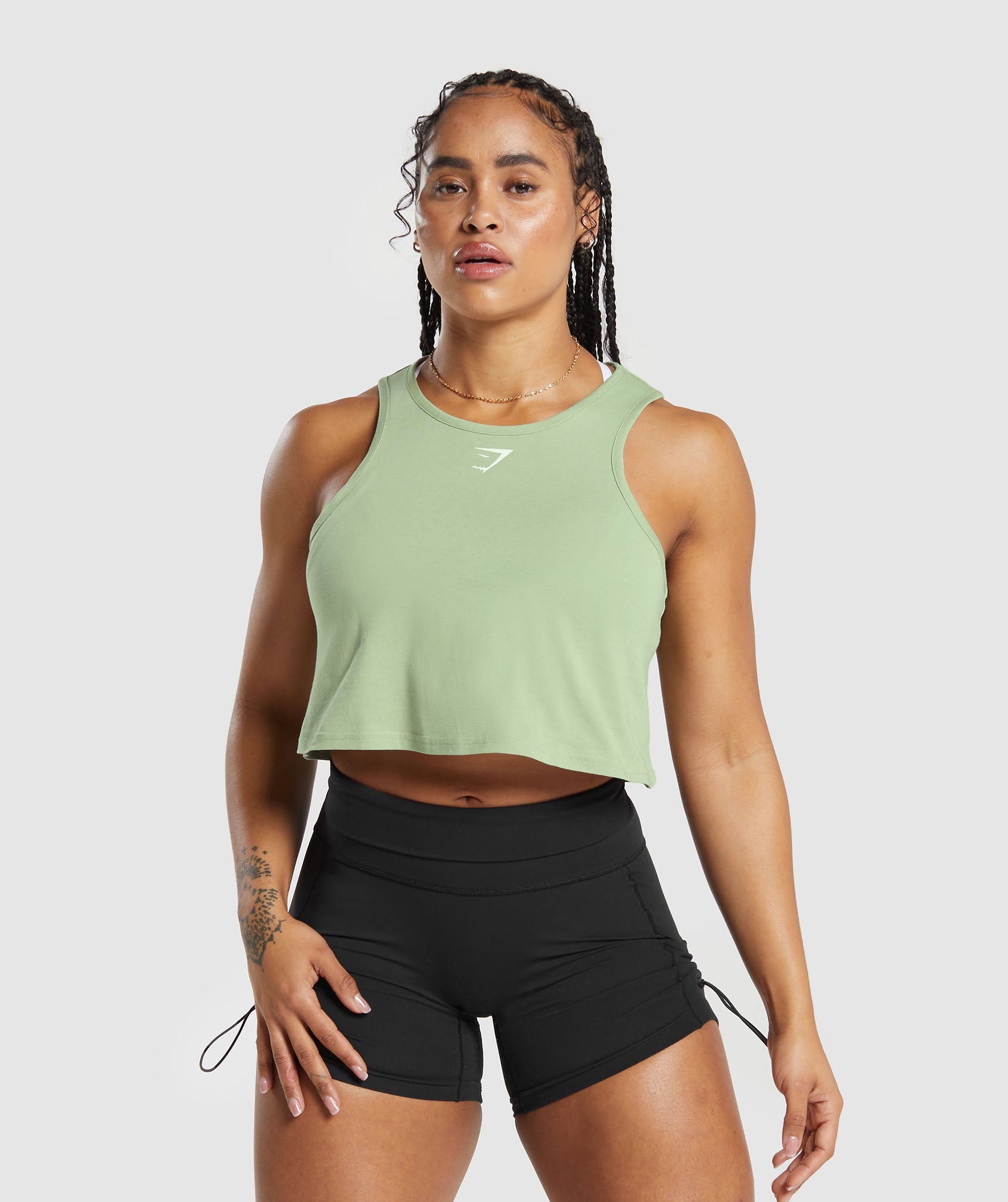 Lifting Essential Cotton Crop Tank in Faded Green
