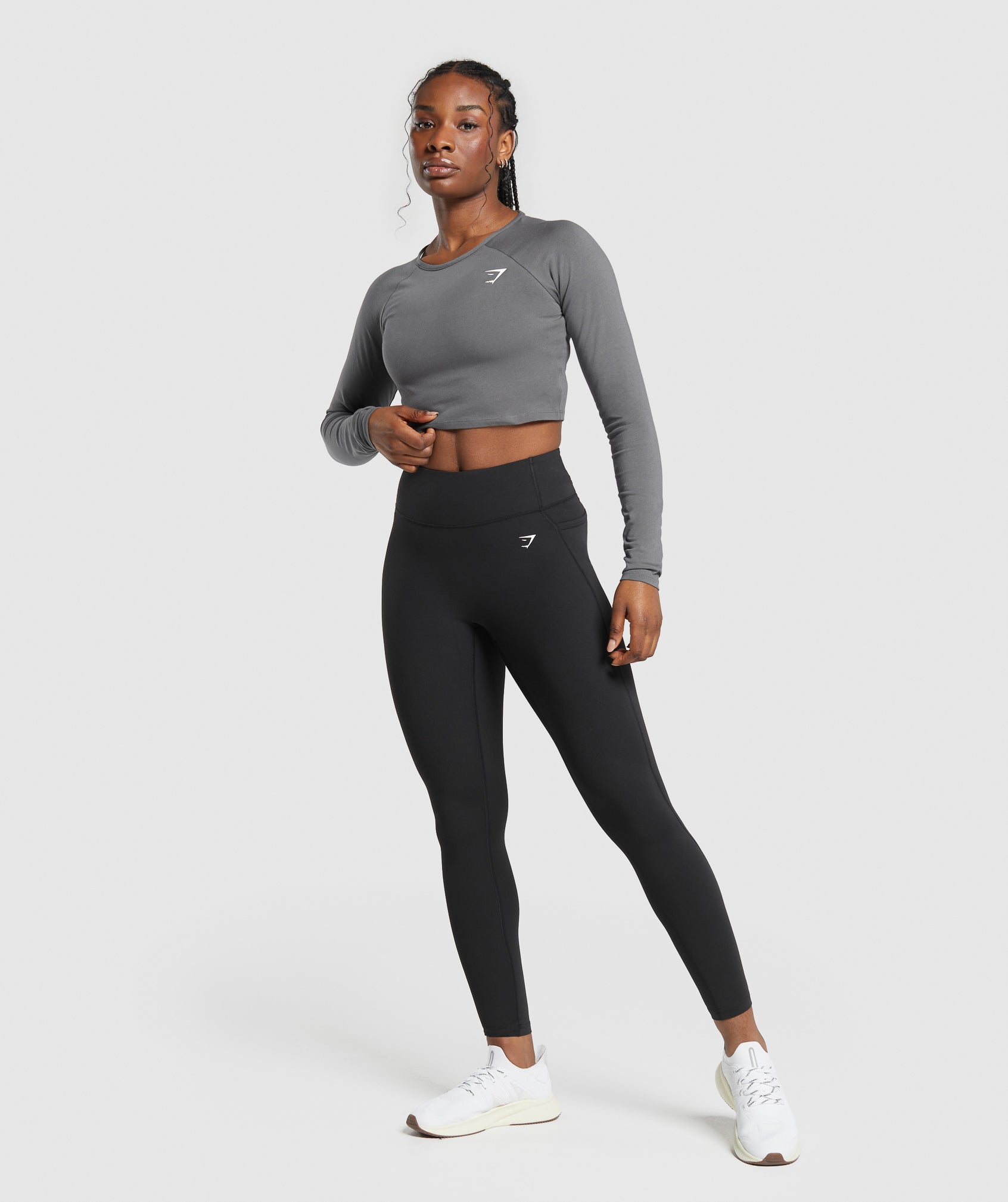 Lifting Essential Long Sleeve Crop Top in Pitch Grey - view 4