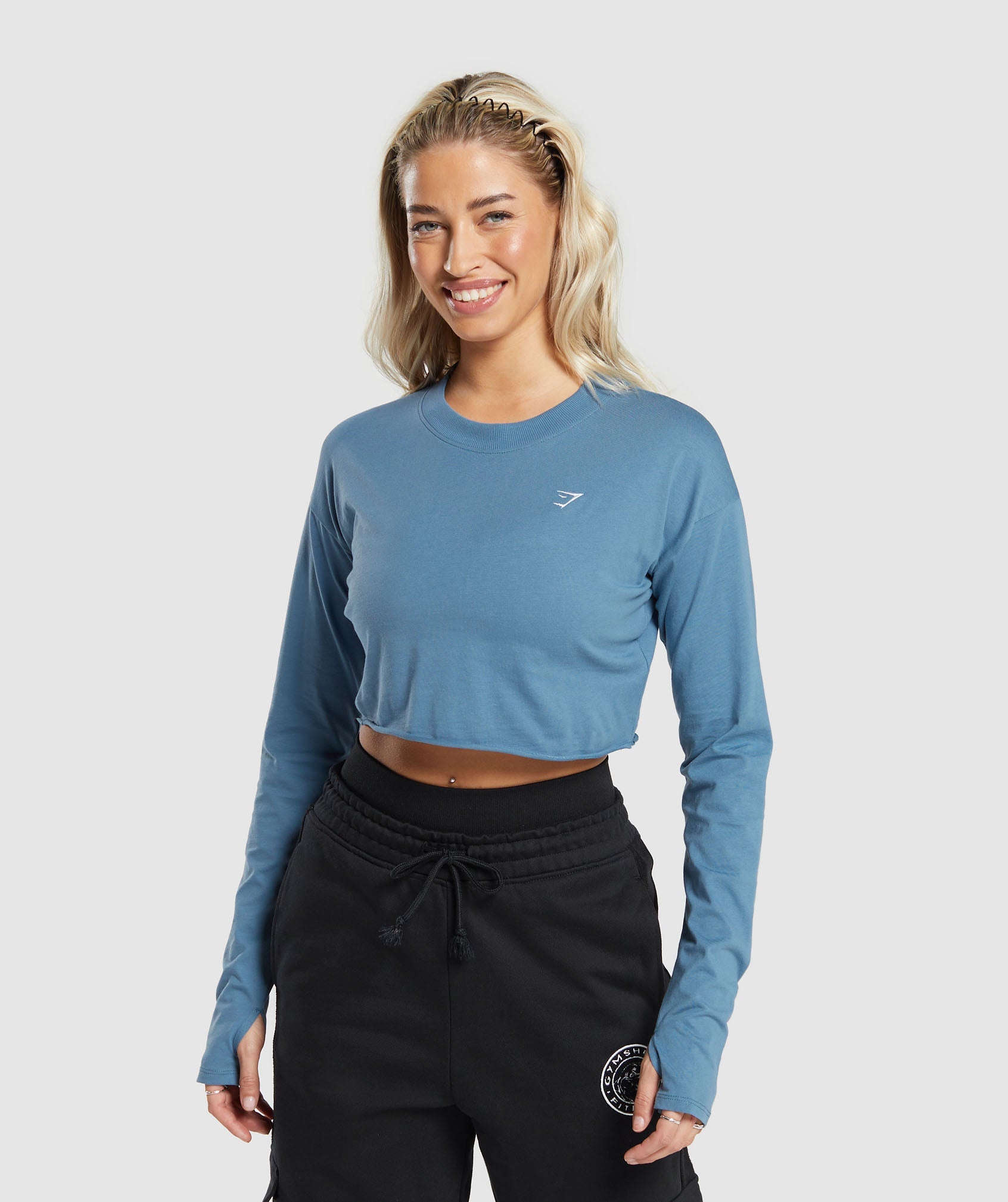 Lifting Long Sleeve Crop Top in Faded Blue