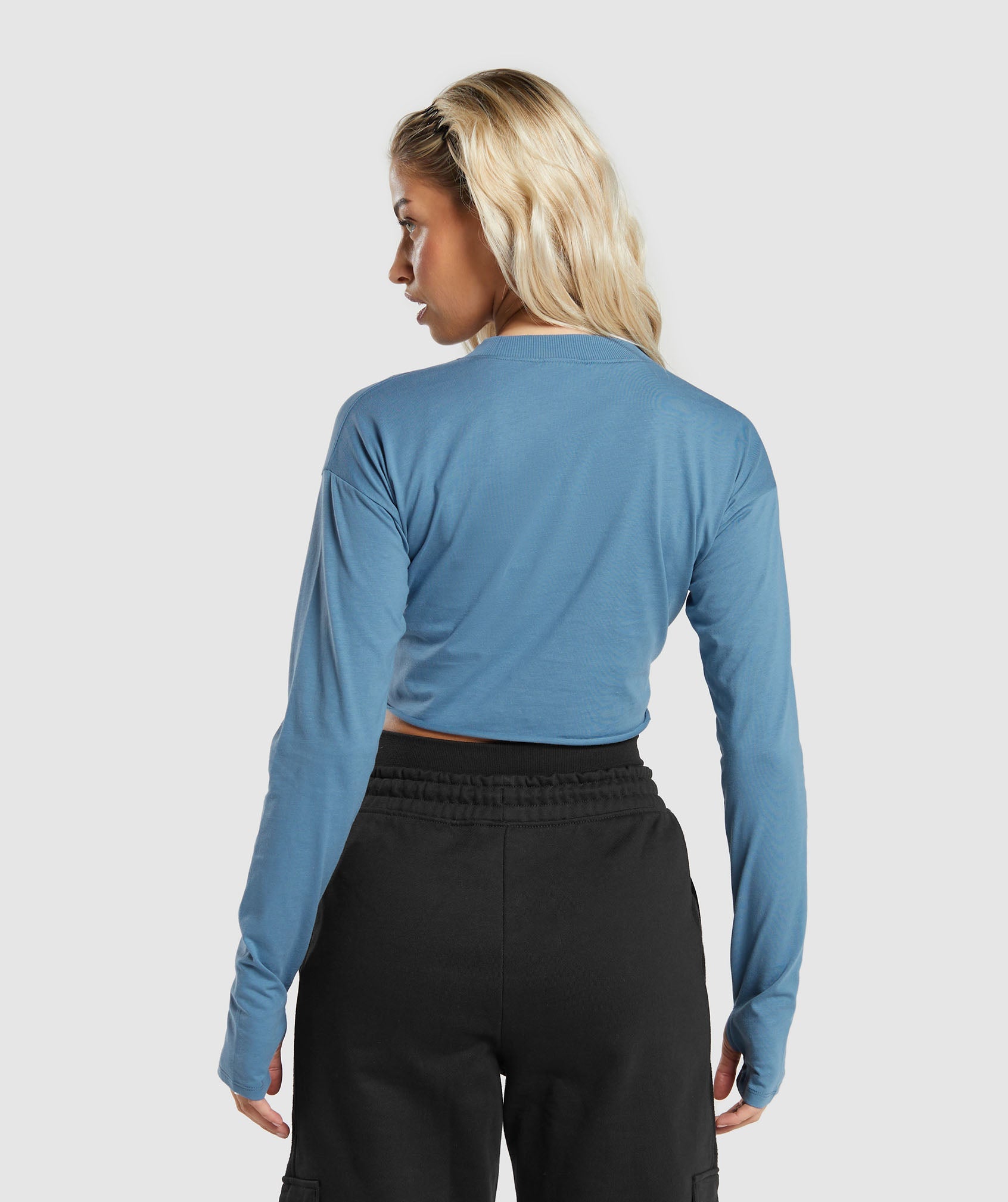 Lifting Long Sleeve Crop Top in Faded Blue - view 2