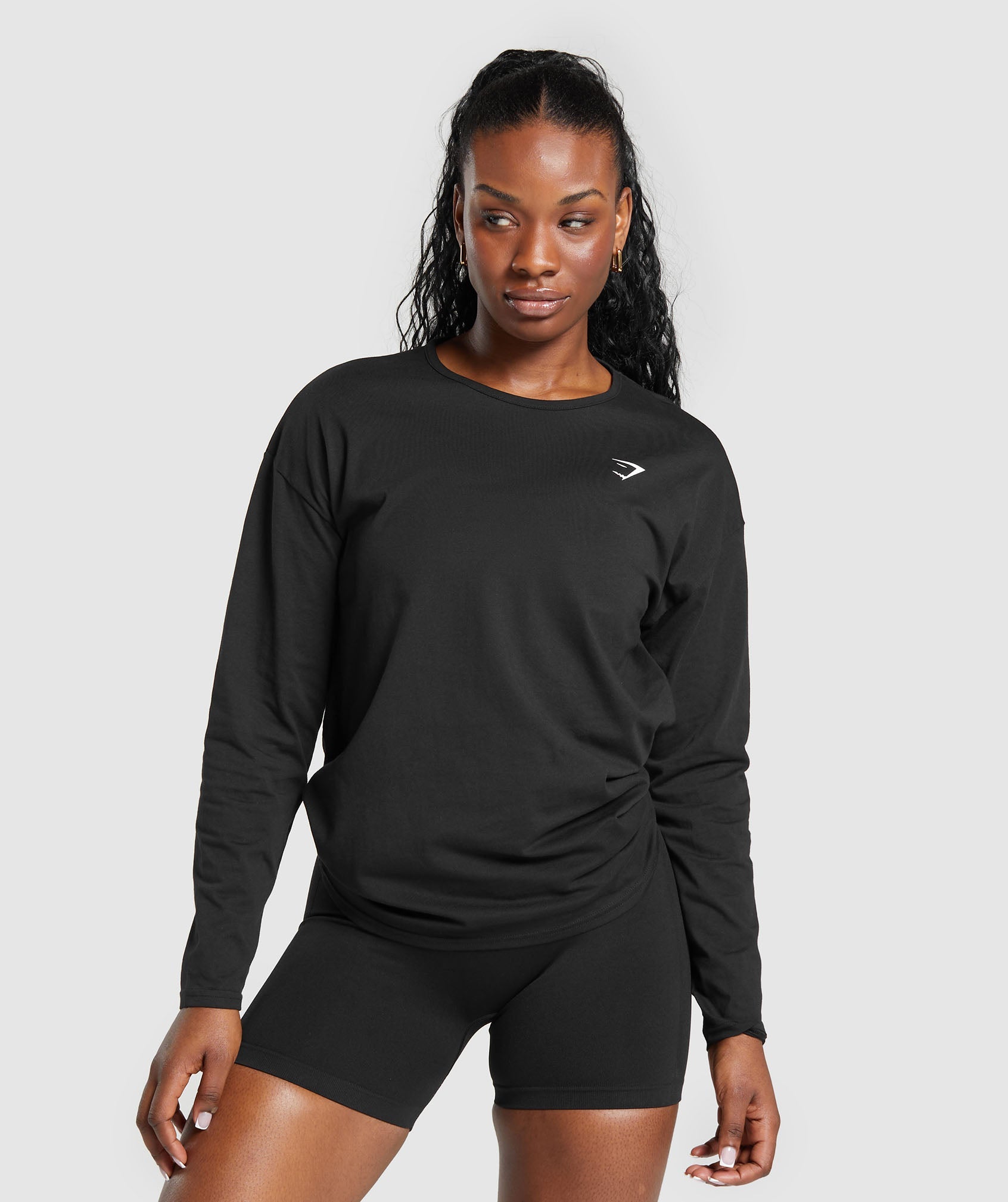 Training Oversized Cotton Long Sleeve Top in Black - view 1